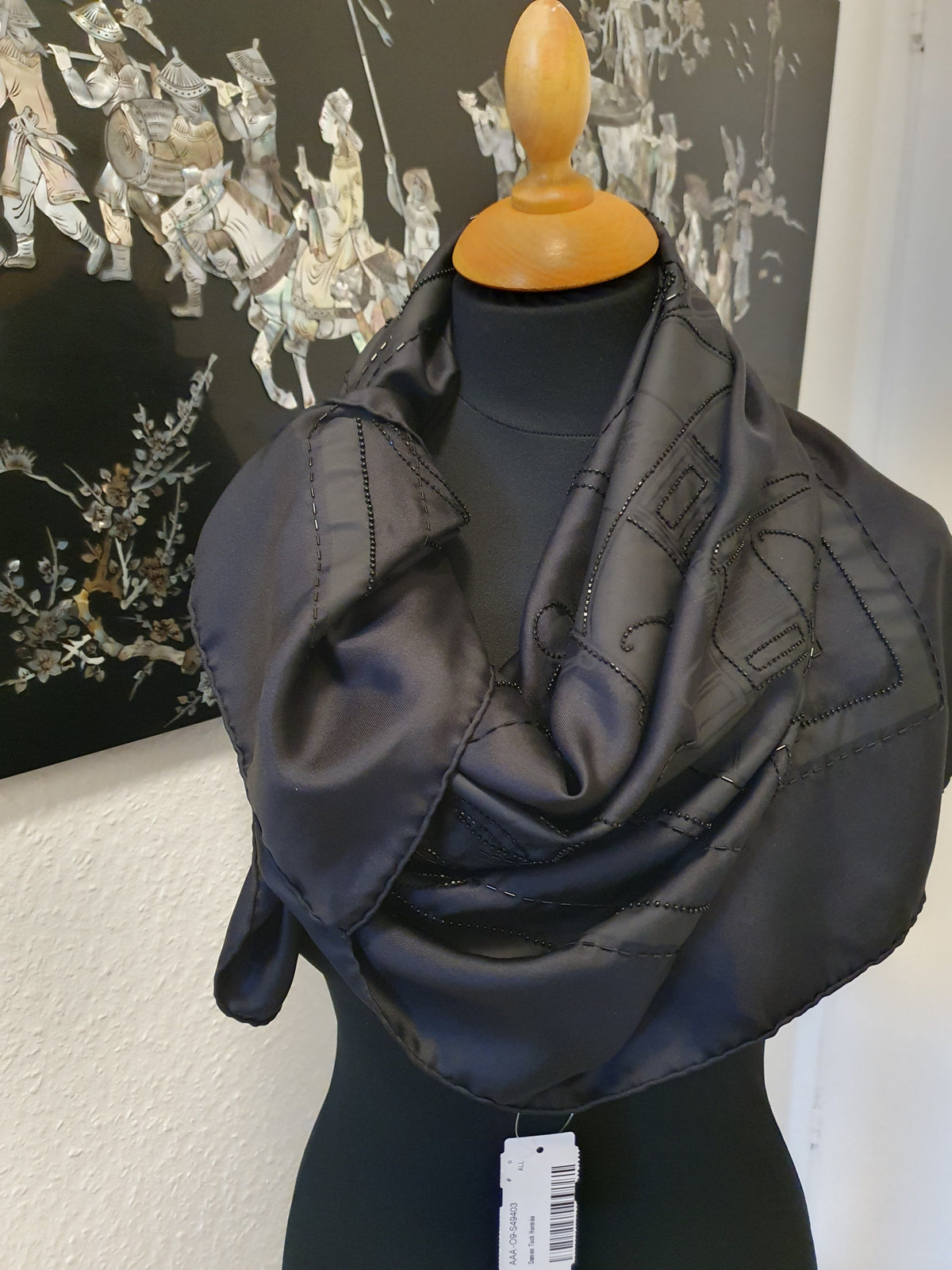 HERMES 2009 Black "Precieux - Ex libris" Swarovski Beaded Carre Twill 90 cm, NIB!