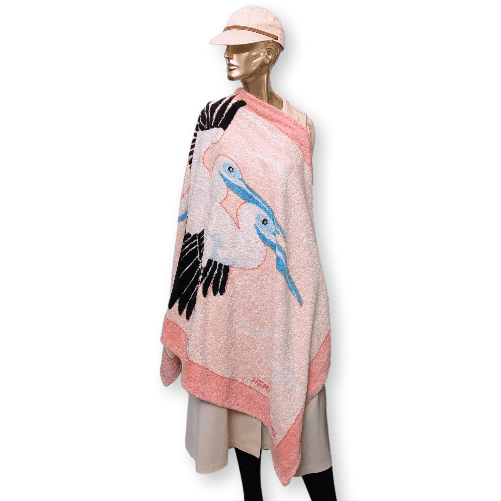 HERMES Pelicans Terry Beach Towel Pink 90 x 150 cm