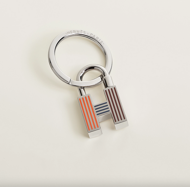 Hermes Plated Silver and Palladium Key Ring New!