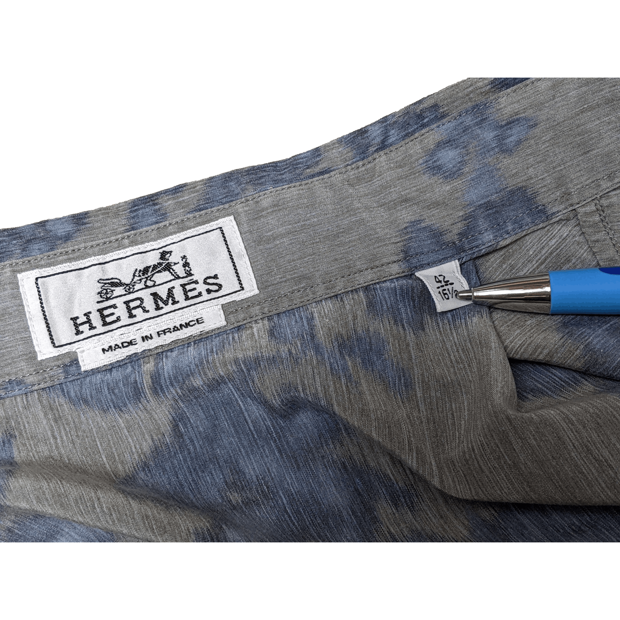 HERMES Flowers SilkCotton Men's Long Sleeves Shirt, Sz42