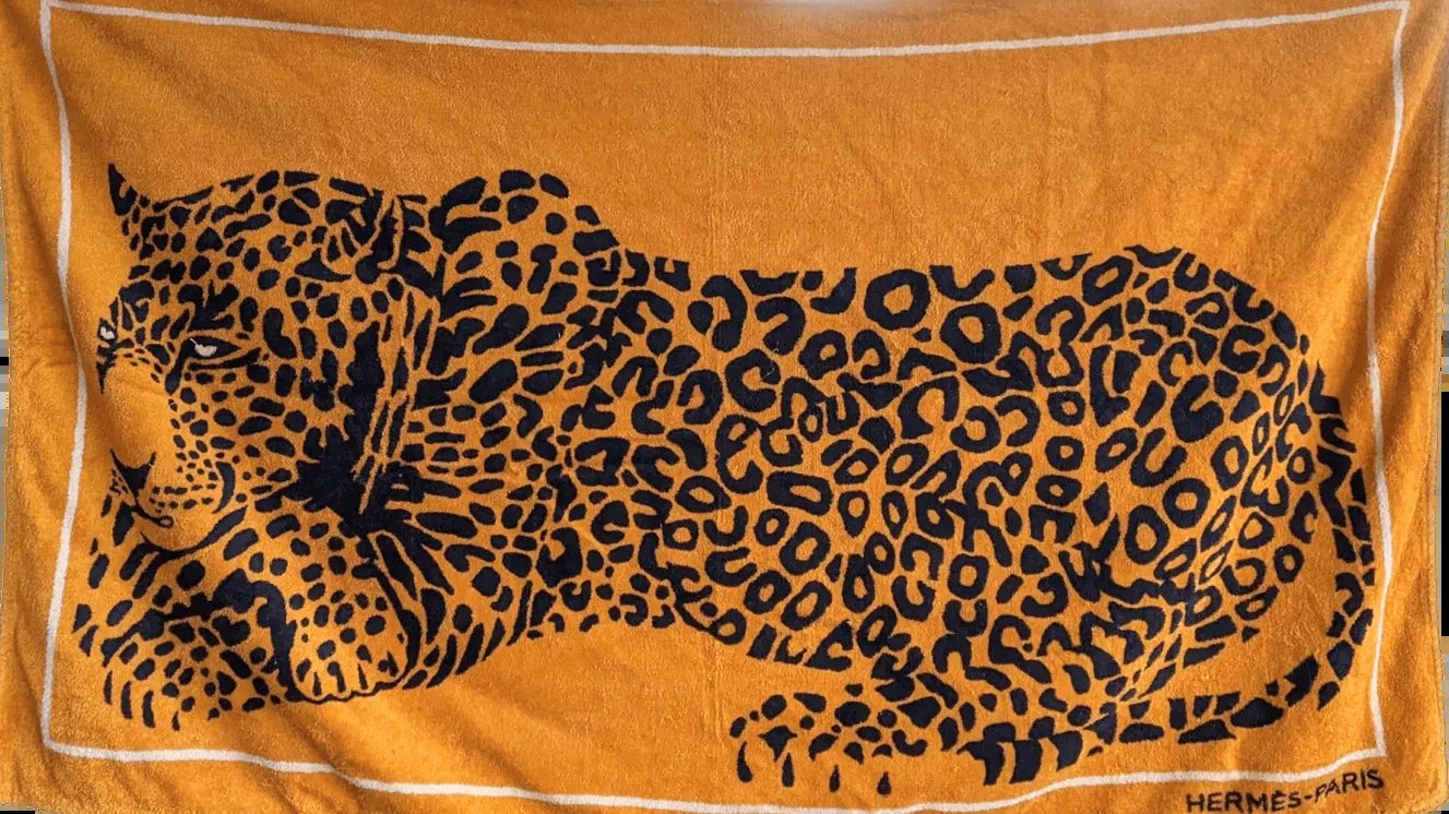 HERMES Leopard Beach Towel 90 x 150 cm Terry Cotton A20251167