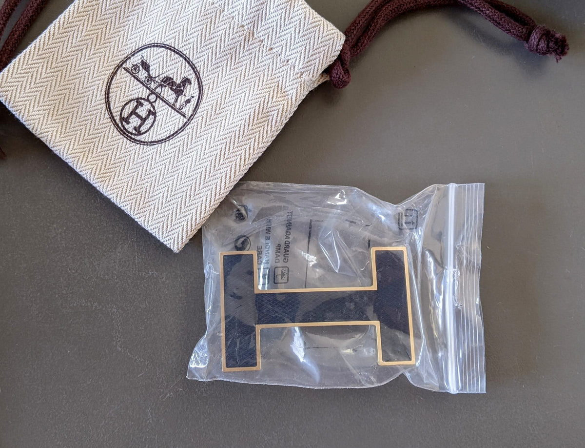 Hermes Permabrass/Dark Blue Textured Belt Buckle "Quizz" 32 mm