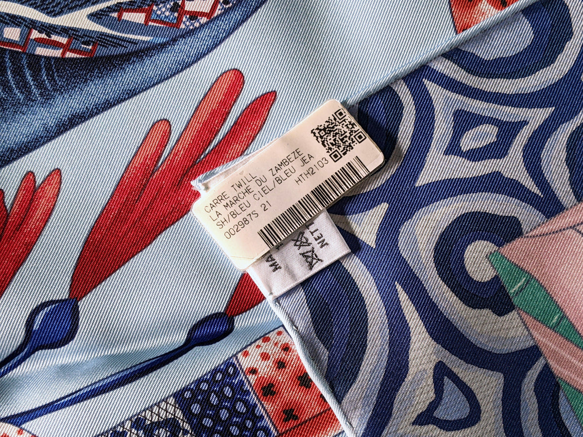 Produits Hermes Bleu Ciel/Bleu Jean " La Marche du Zambeze " by Ardmore Artists Twill 90cm,