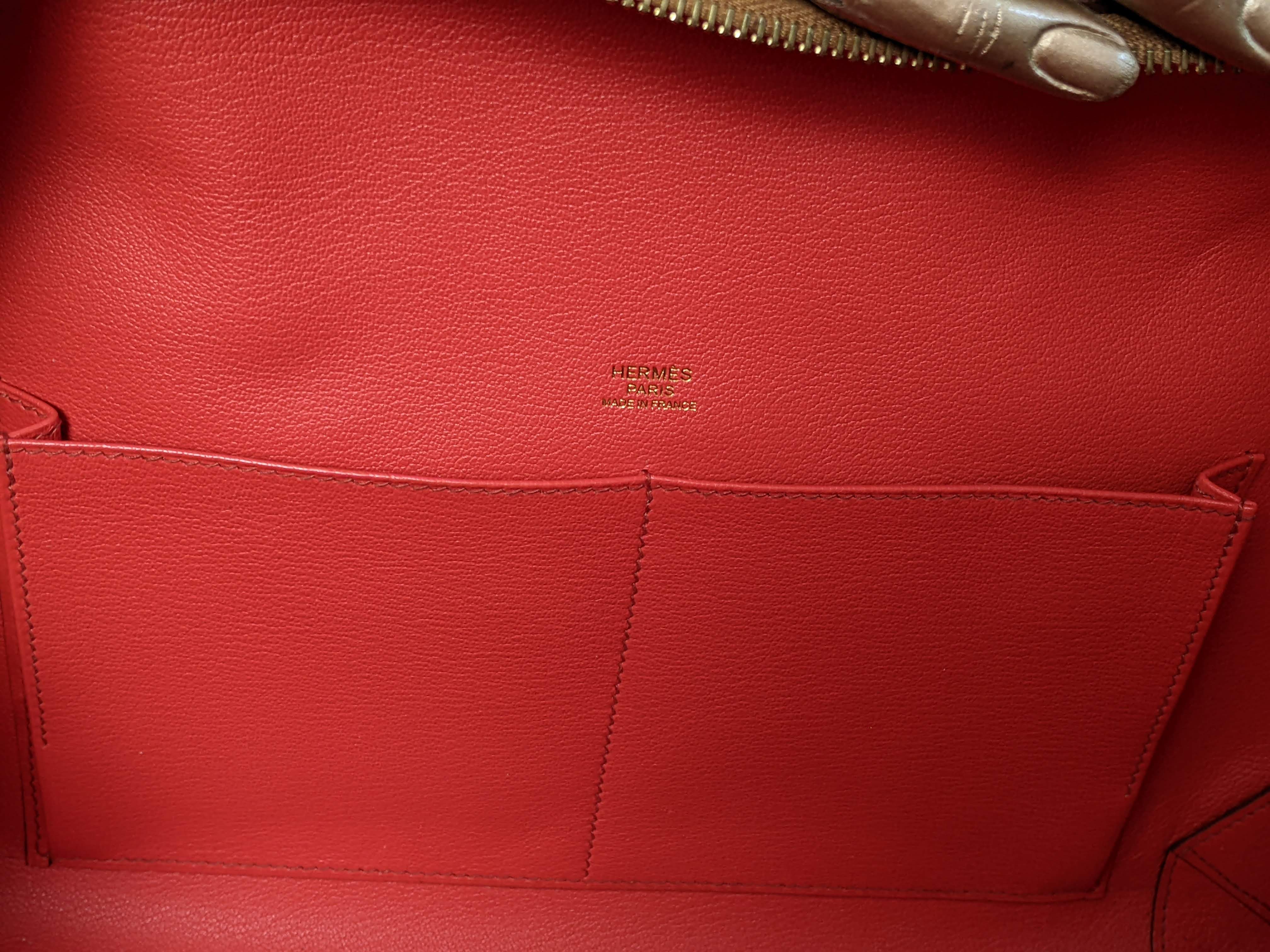 HERMES 2011 MAXI BOX 29 Fauve Grizzly Suede & Capucine Evercolor Bag