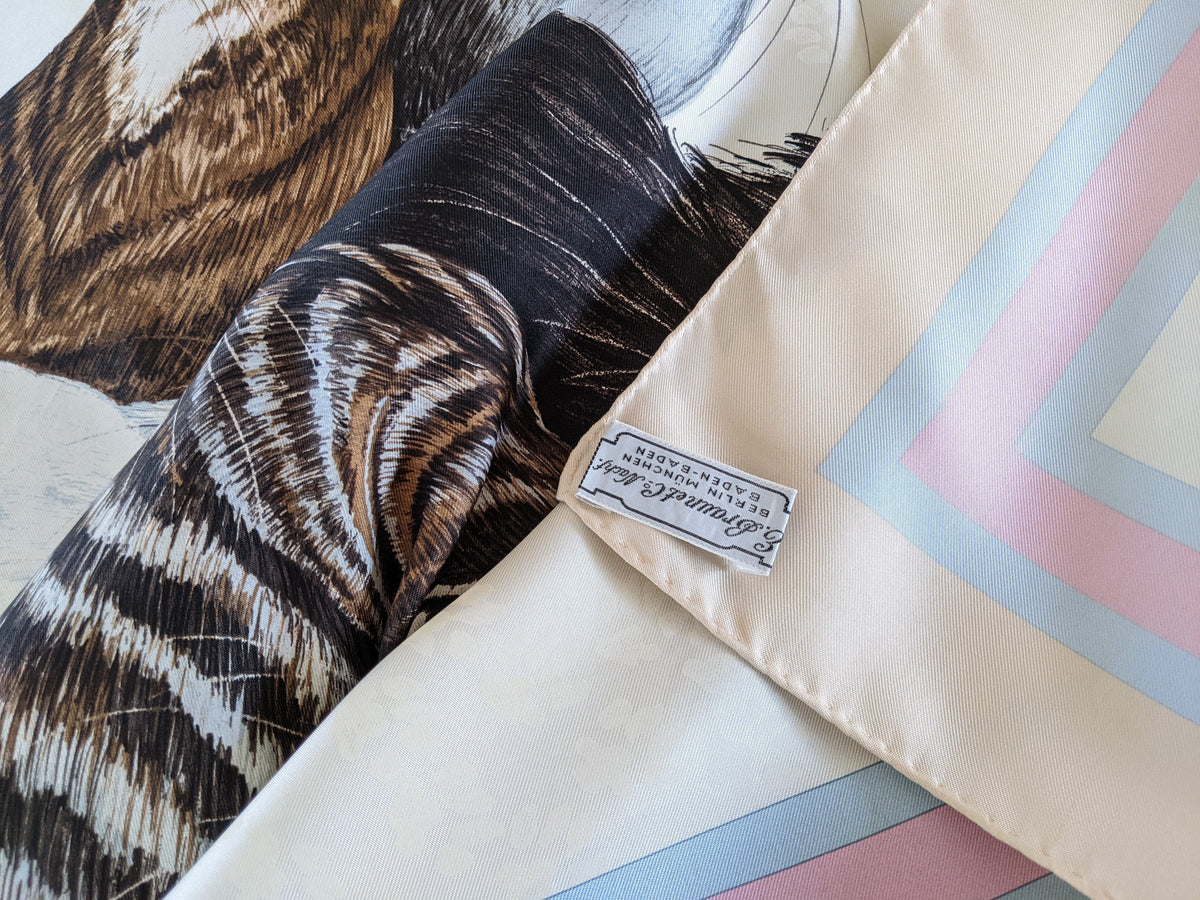HERMES LES CHATS 1985 by Daphné Duchesne Twill Jacquard Silk Scarf 90 x 90 cm