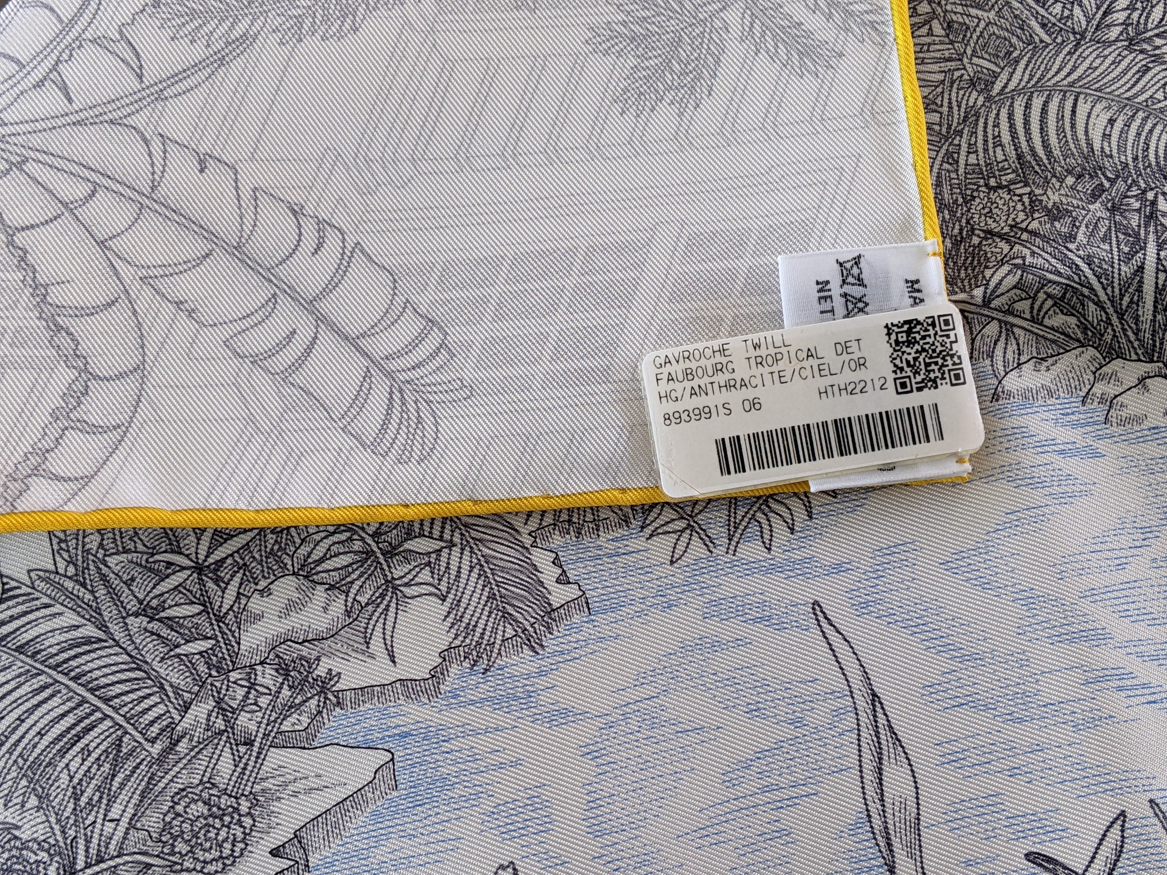 HERMES FAUBOURG TROPICAL DETAIL Twill Silk Gavroche 45 x 45 cm