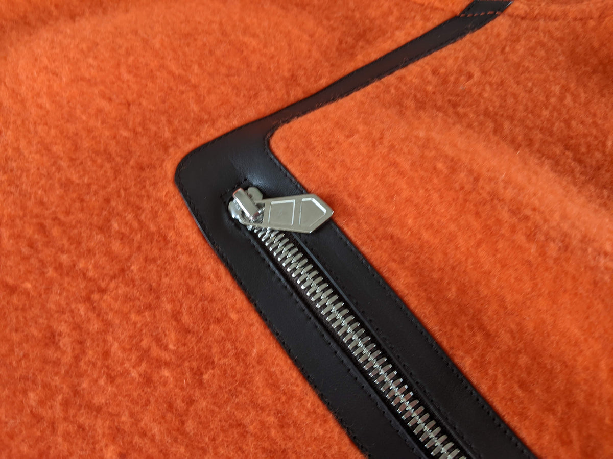 HERMES SWEAT COL ROND DETAIL CUIR Teddy Wool Crew-Neck Sweater SzL