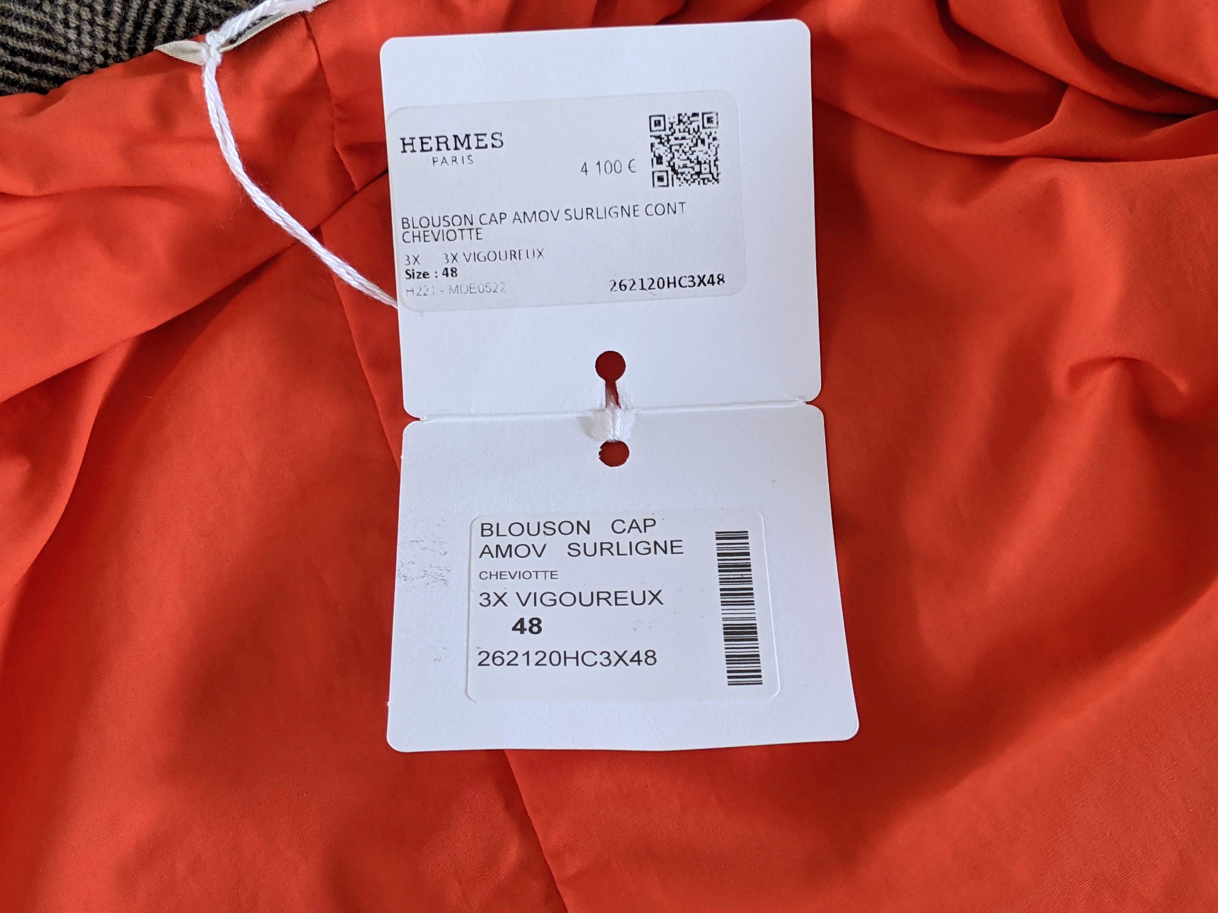 HERMES BLOUSON CAPUCHE AMOVIBLE VIGOUREUX Removable Hood Jacket Sz48