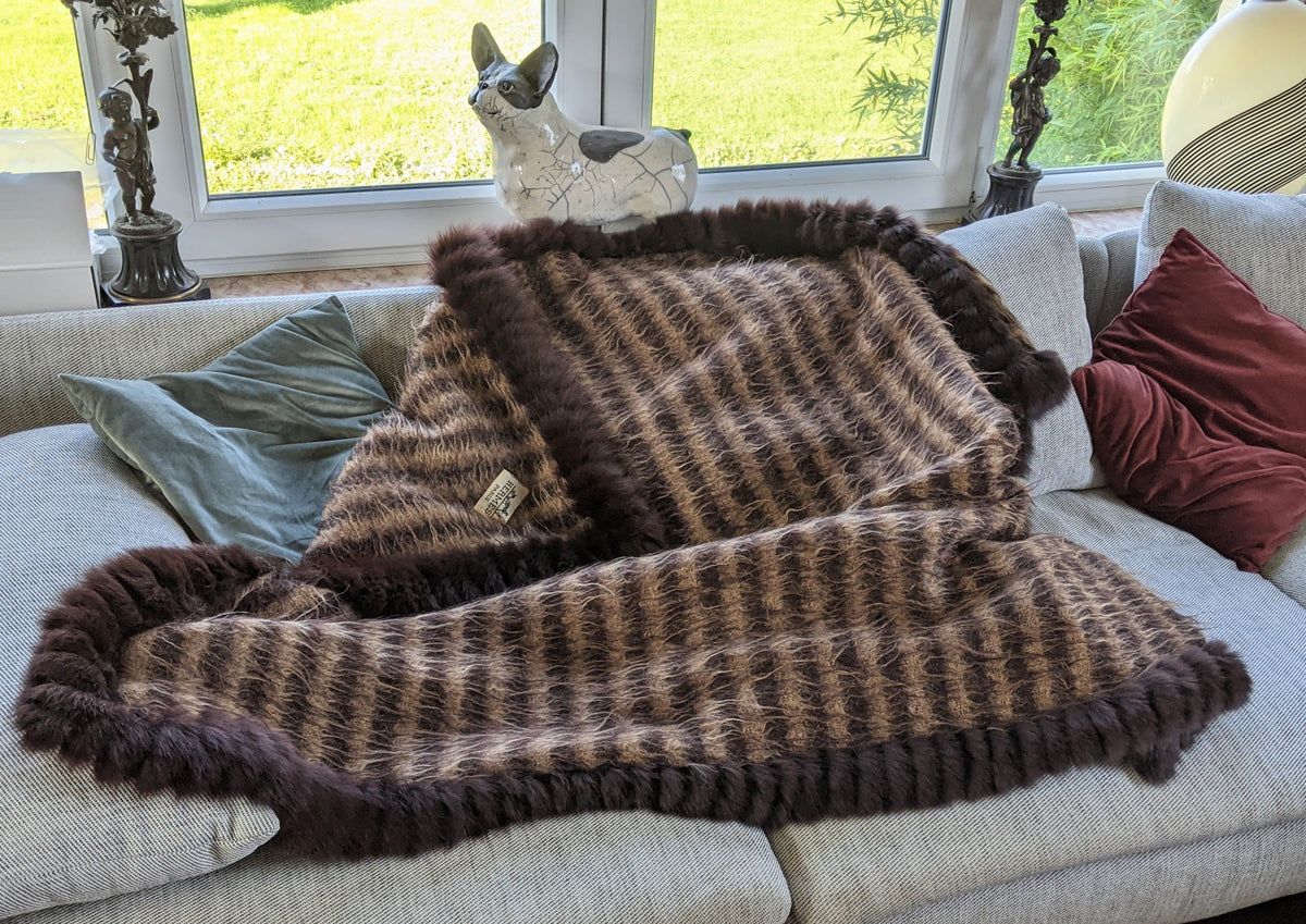 HERMES Vintage 1960-70s Angora Mohair/Mink Throw Blanket 140 x 170 cm