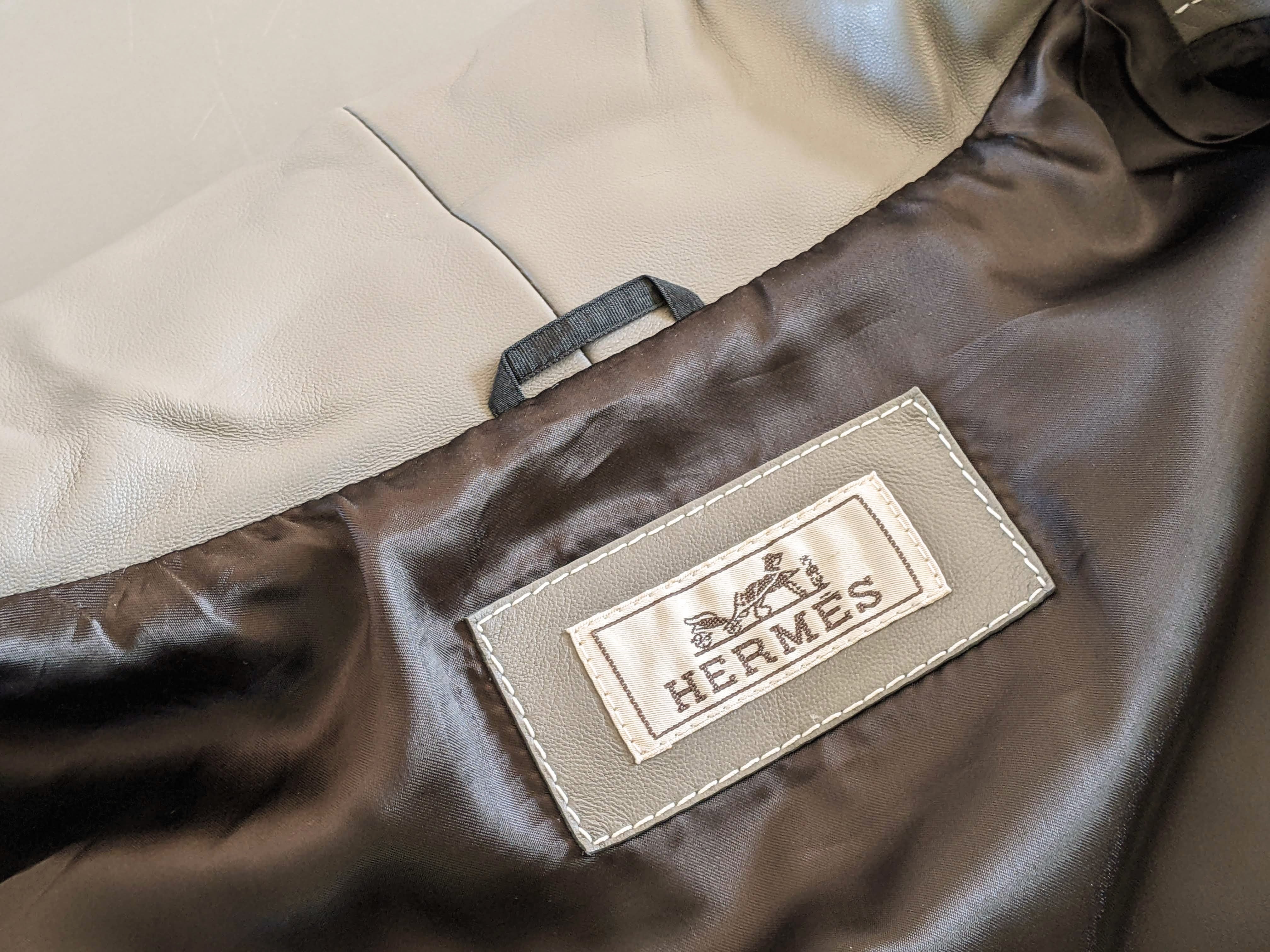 HERMES LEATHER DOWN DOUDOUNE Green-Grey Duck Lambskin Jacket SZ50