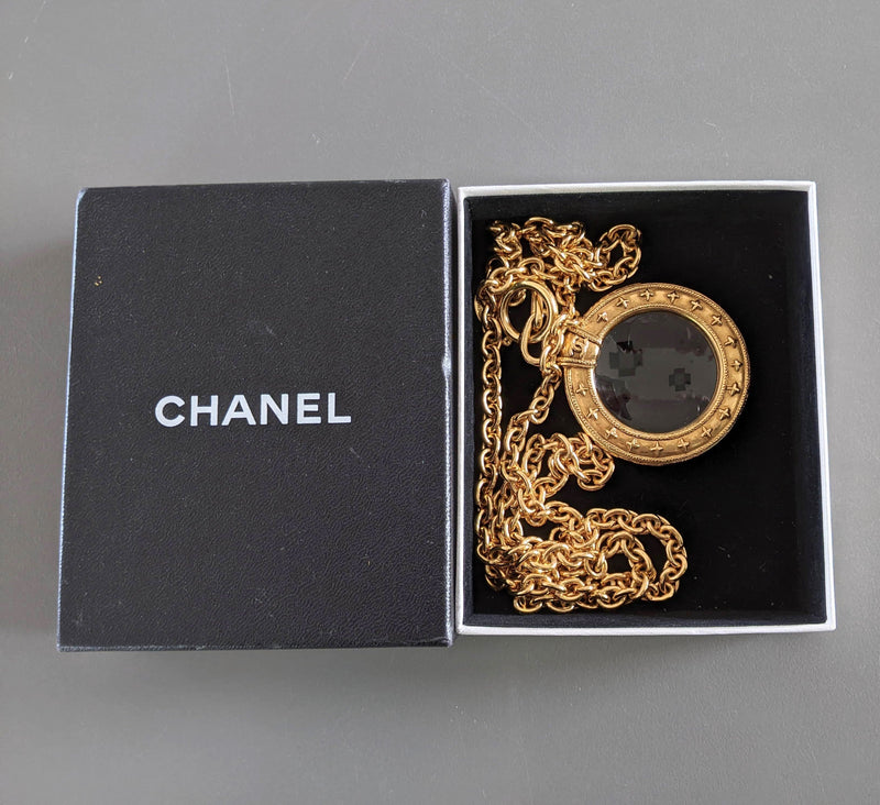 CHANEL MAGNIFYING GLASS LOUPE Pendant Necklace, Box!