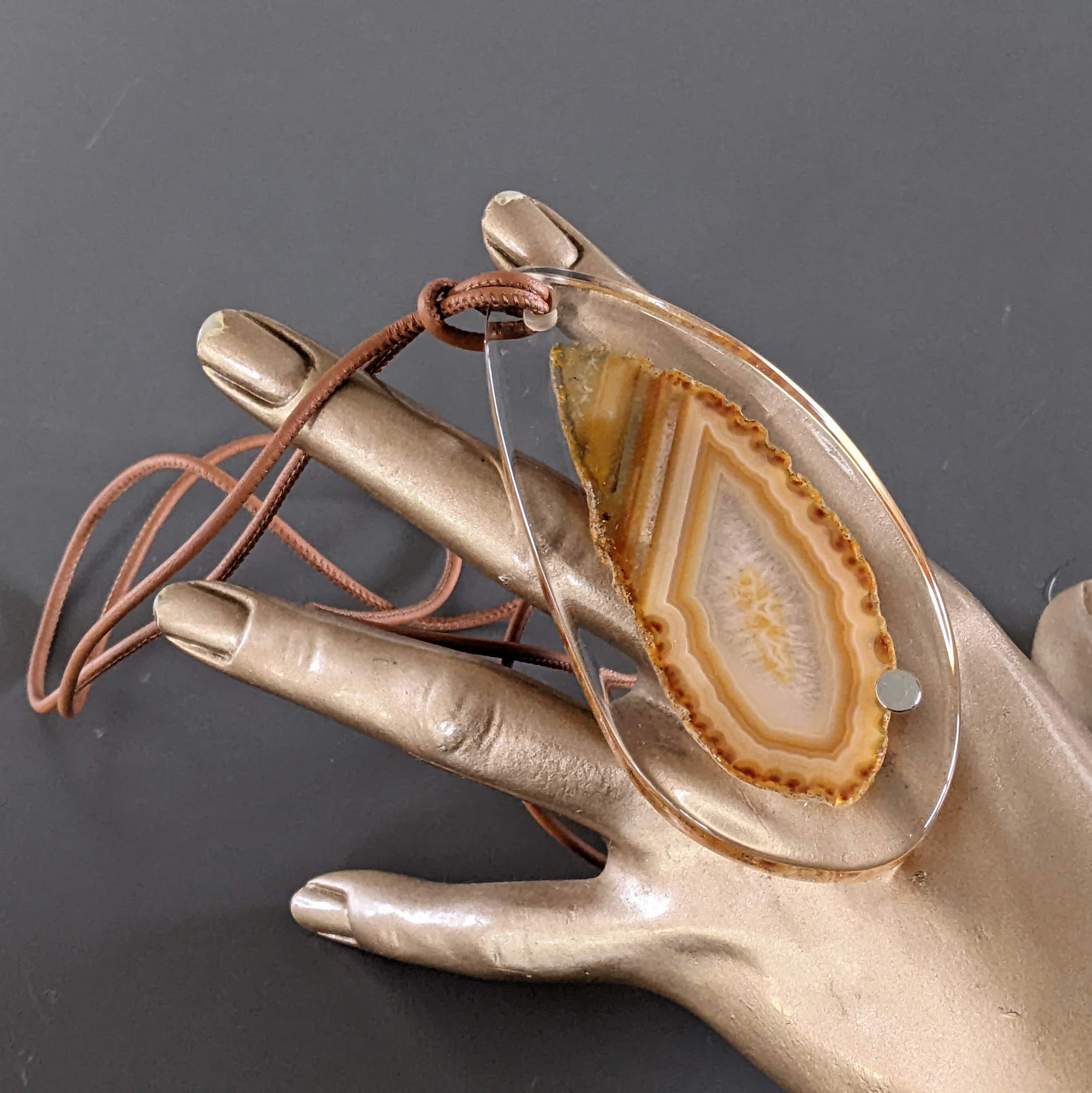 HERMES MINERAL AGATE Stone in Resine Pendant with Leather Cord, New in Box! A20231017