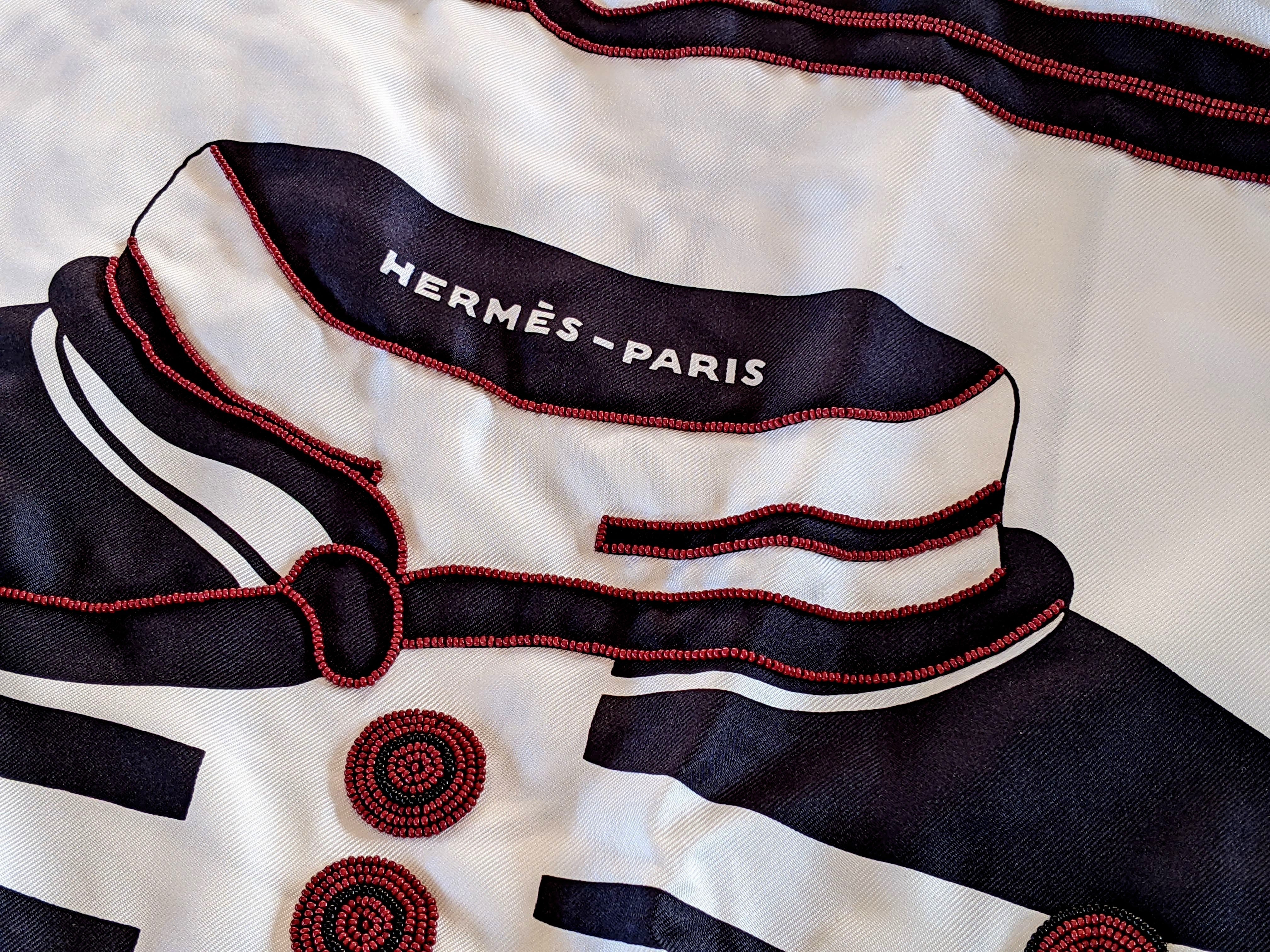 HERMES Precieux BRAZIL - BRANDEBOURG Beaded Embroidered Twill Silk Stole Made in India
