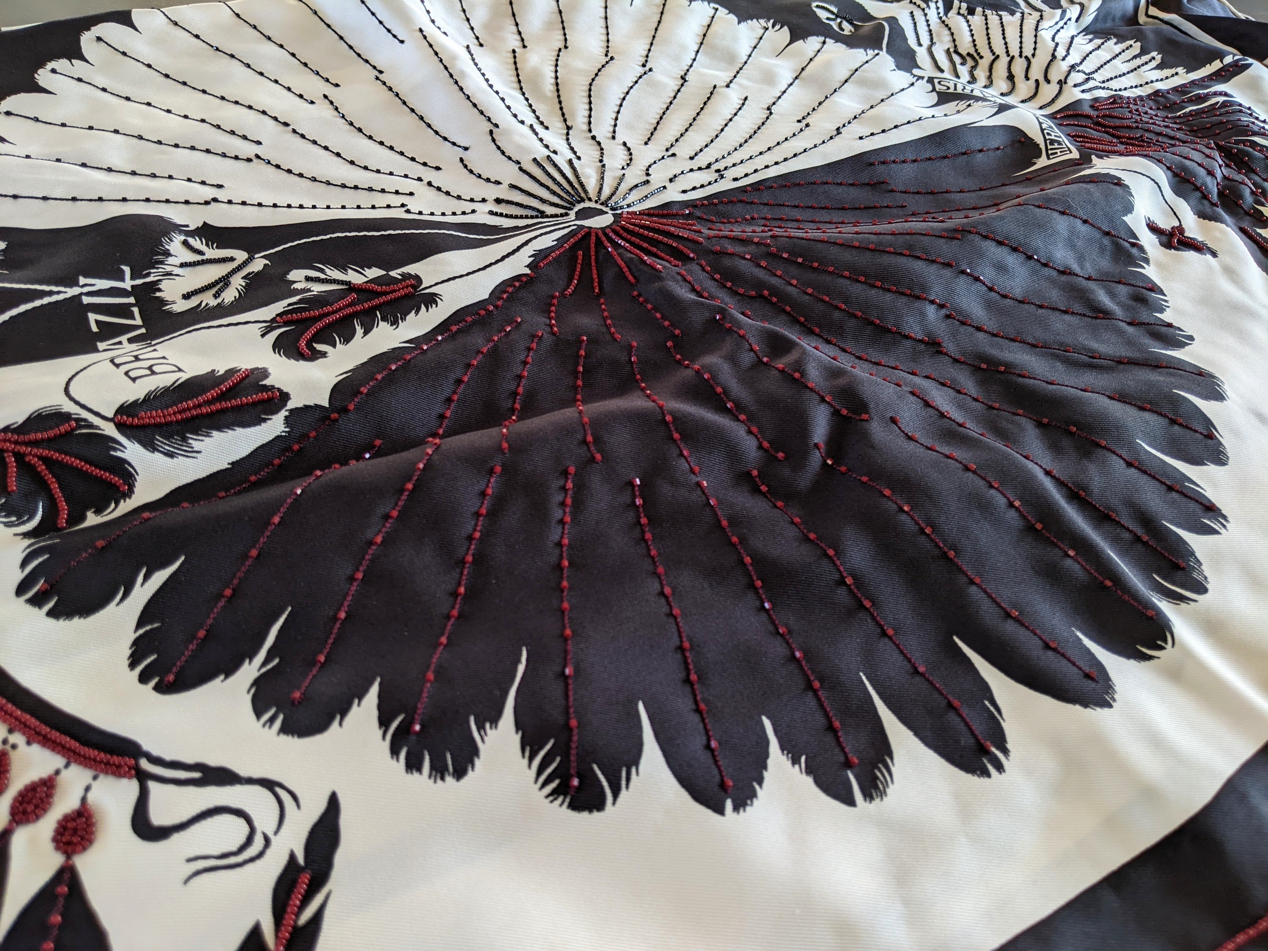 HERMES Precieux BRAZIL - BRANDEBOURG Beaded Embroidered Twill Silk Stole Made in India