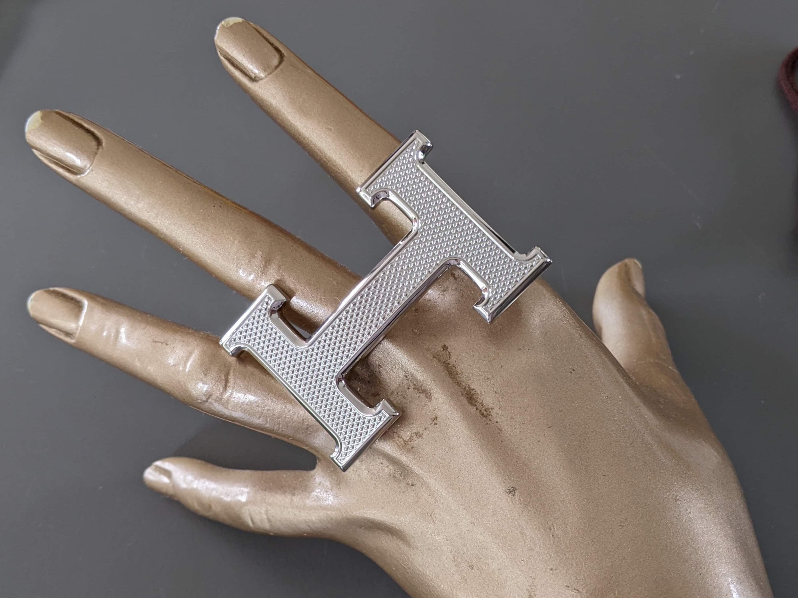 HERMES Plated Silver Guillochee Buckle H 32 mm New!