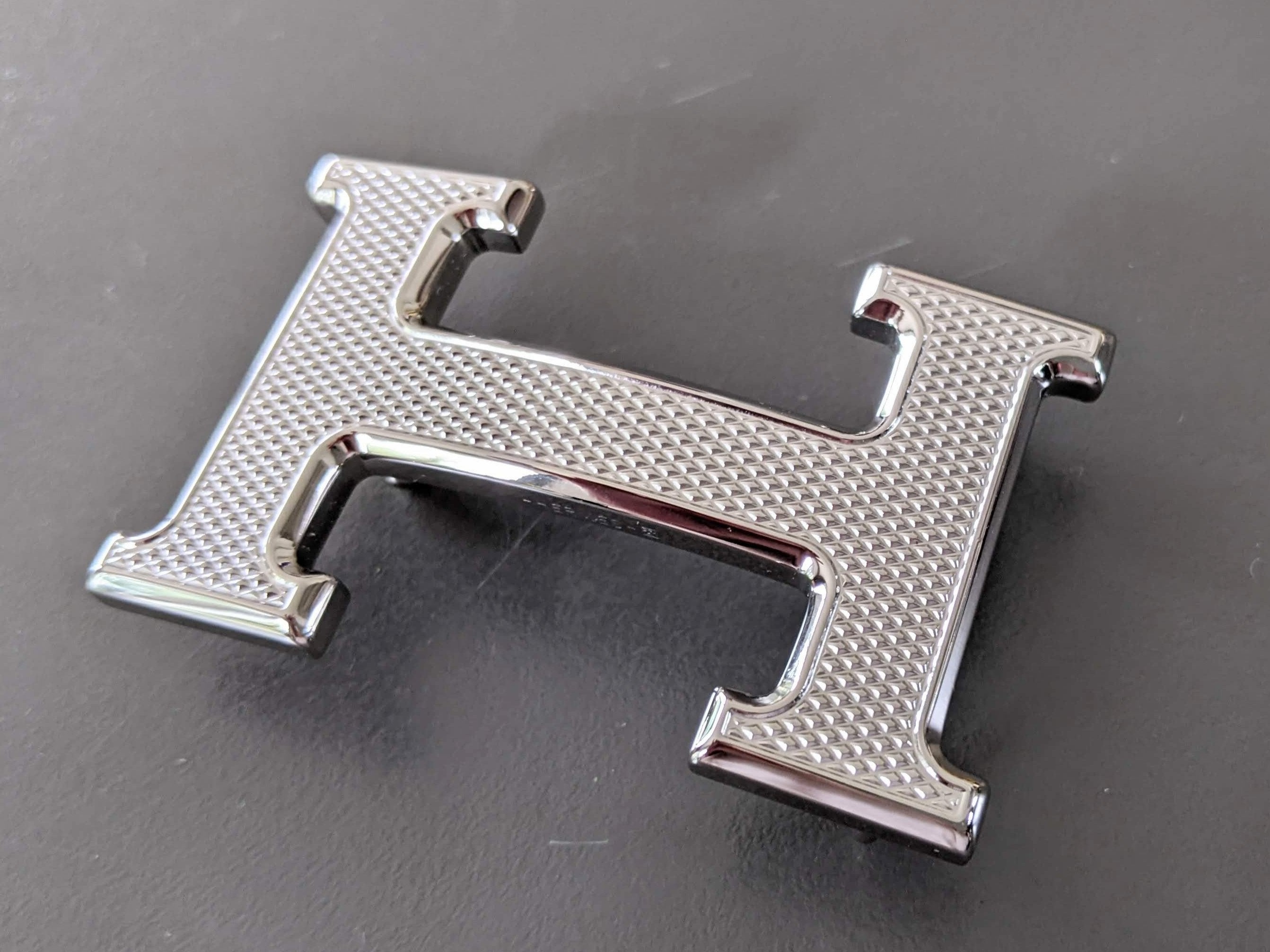 HERMES Plated Silver Guillochee Buckle H 32 mm New!
