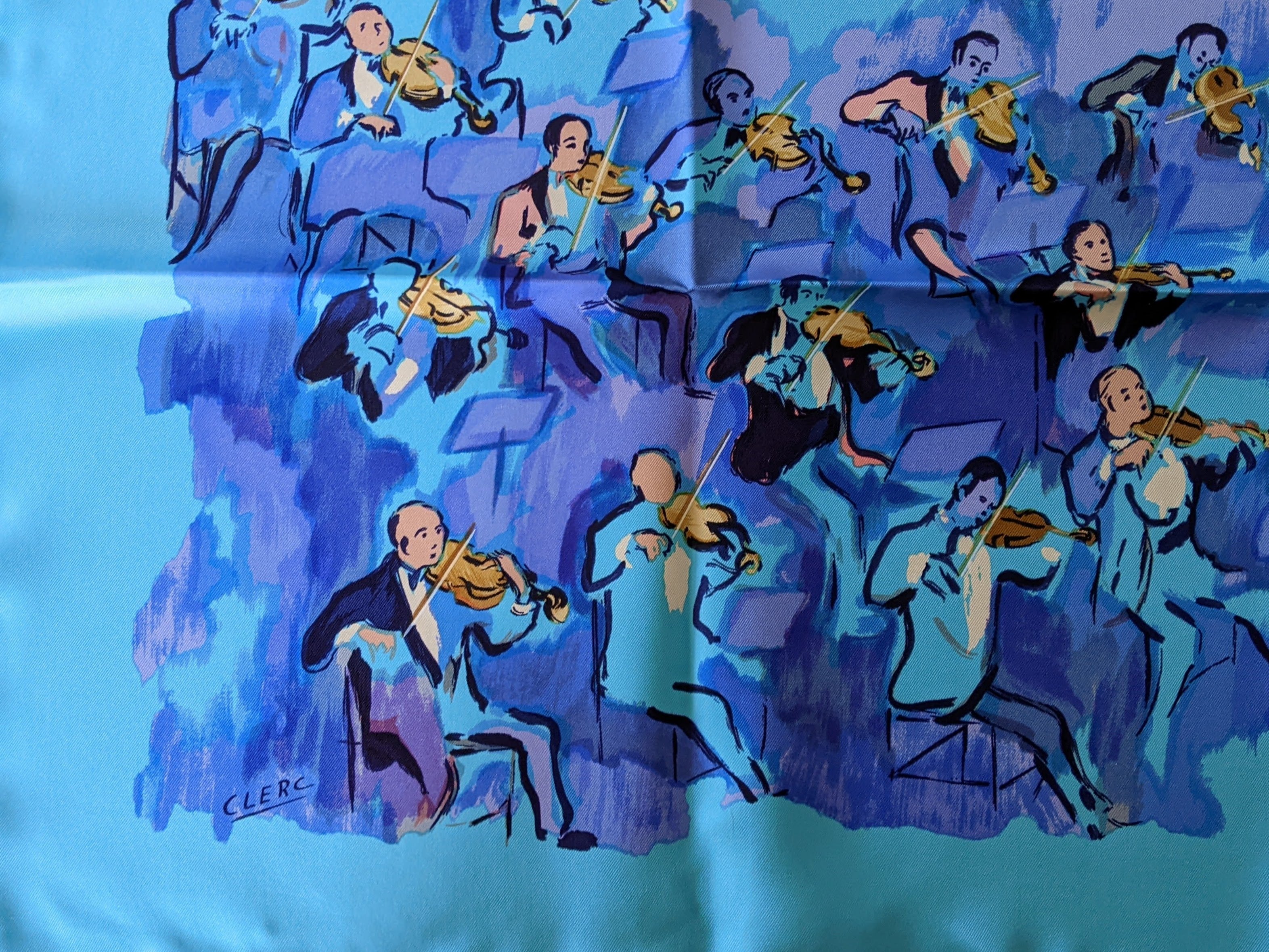 HERMES 2003 Turquoise/Purple Concerto by Jean-Louis Clerc Twill 90 x 90 cm