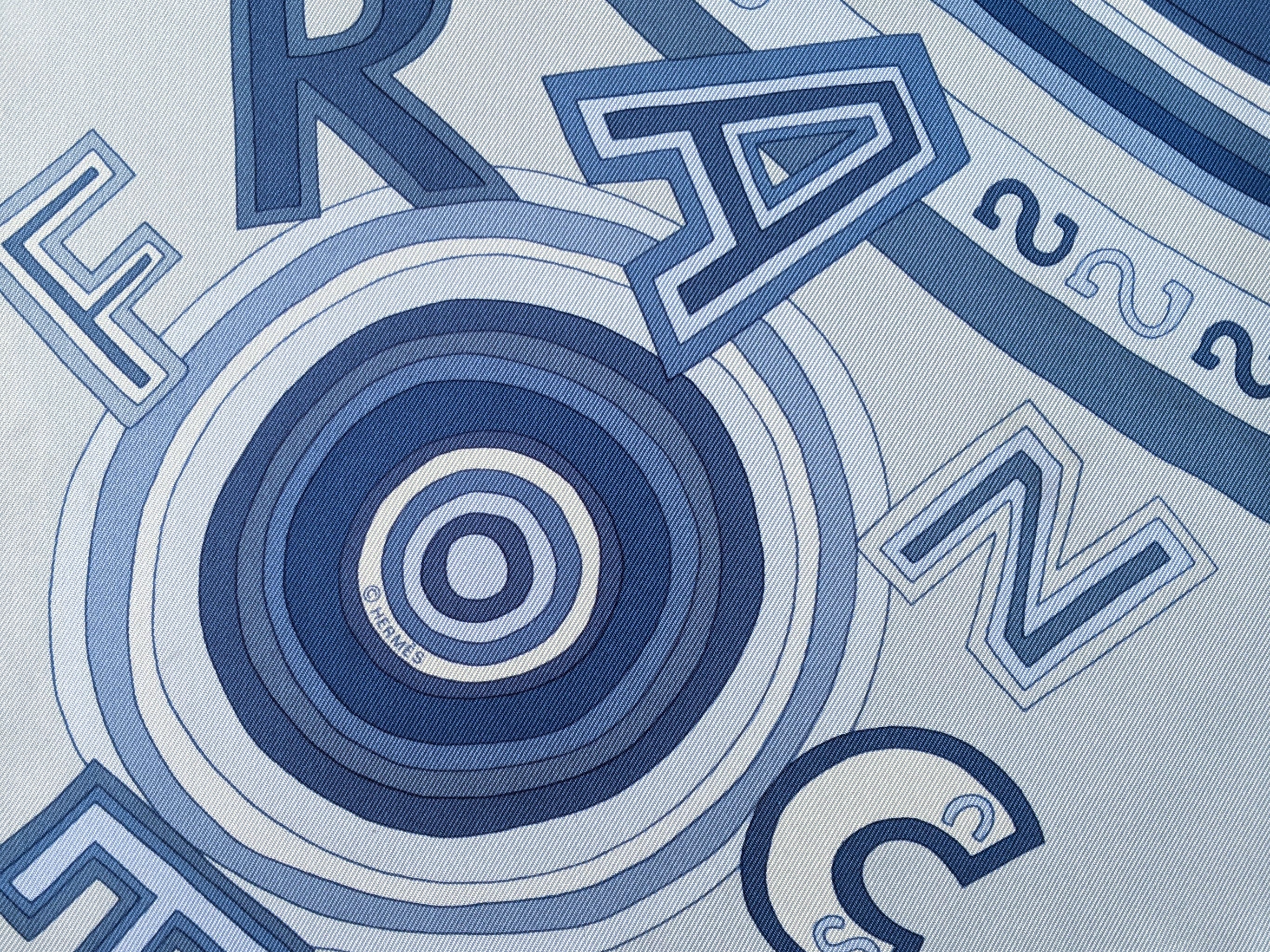HERMES Blue Tohu Bohu Twill Silk Scarf 90 x 90 cm