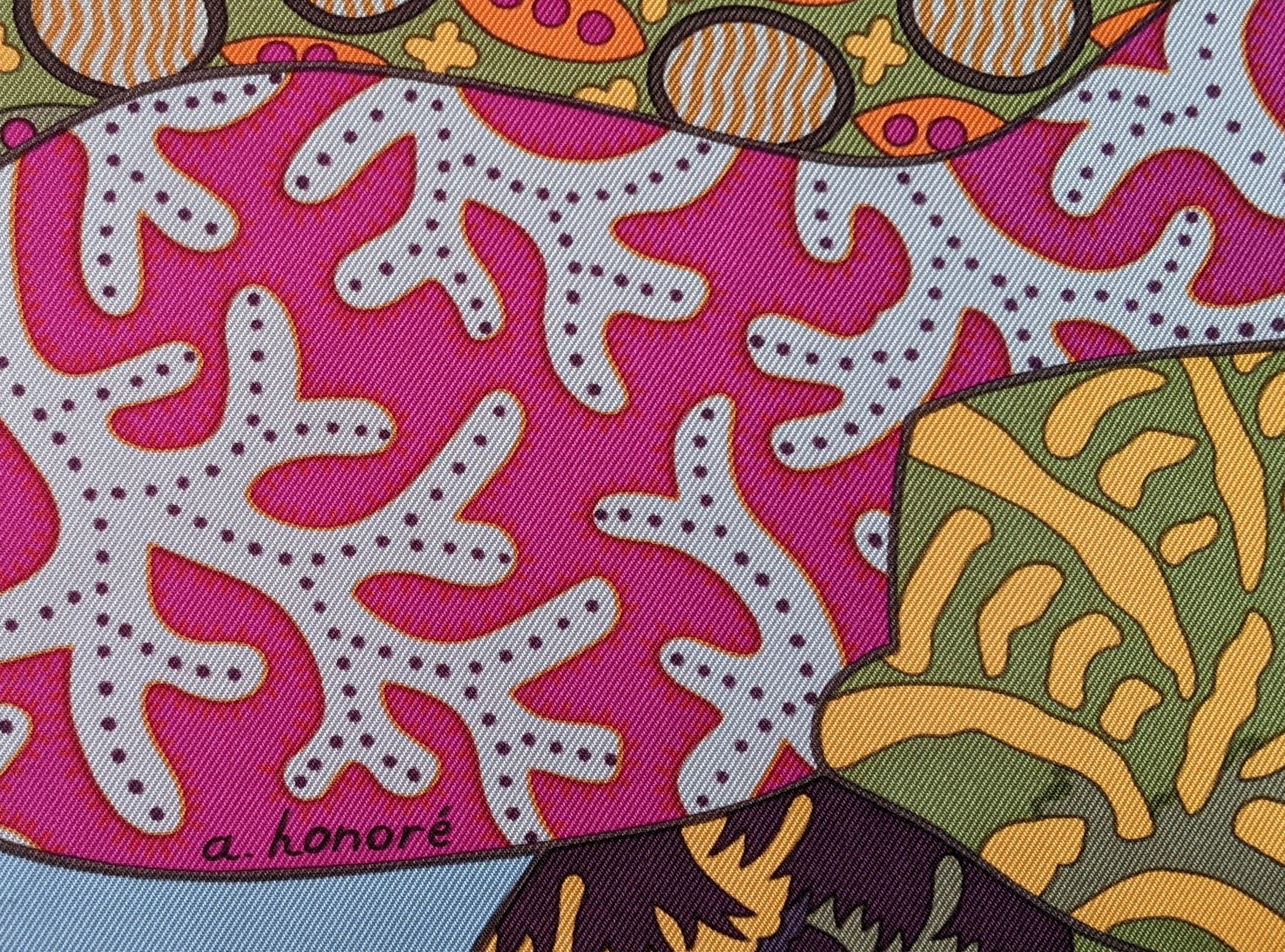 HERMES 2011 Fuchsia/Blue Fleurs d'Indiennes Twill Scarf 90 x 90 cm