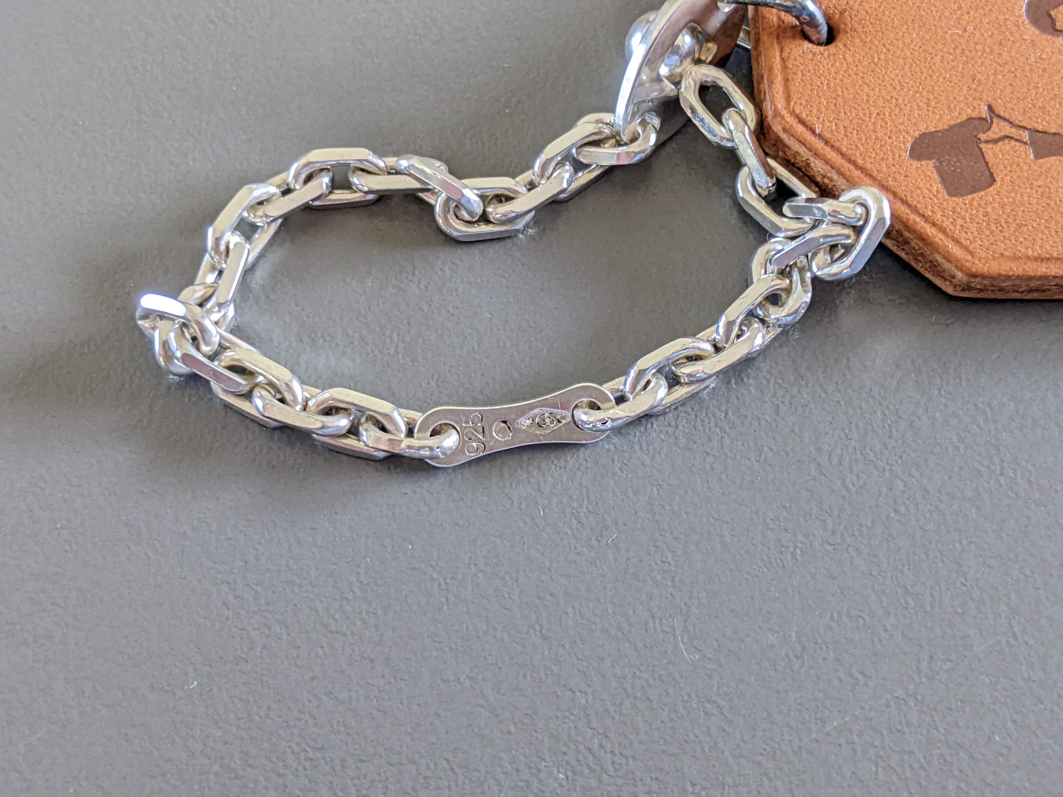HERMES " Merci ! " Barenia Leather/Sterling Silver Keyring Porte-Clefs