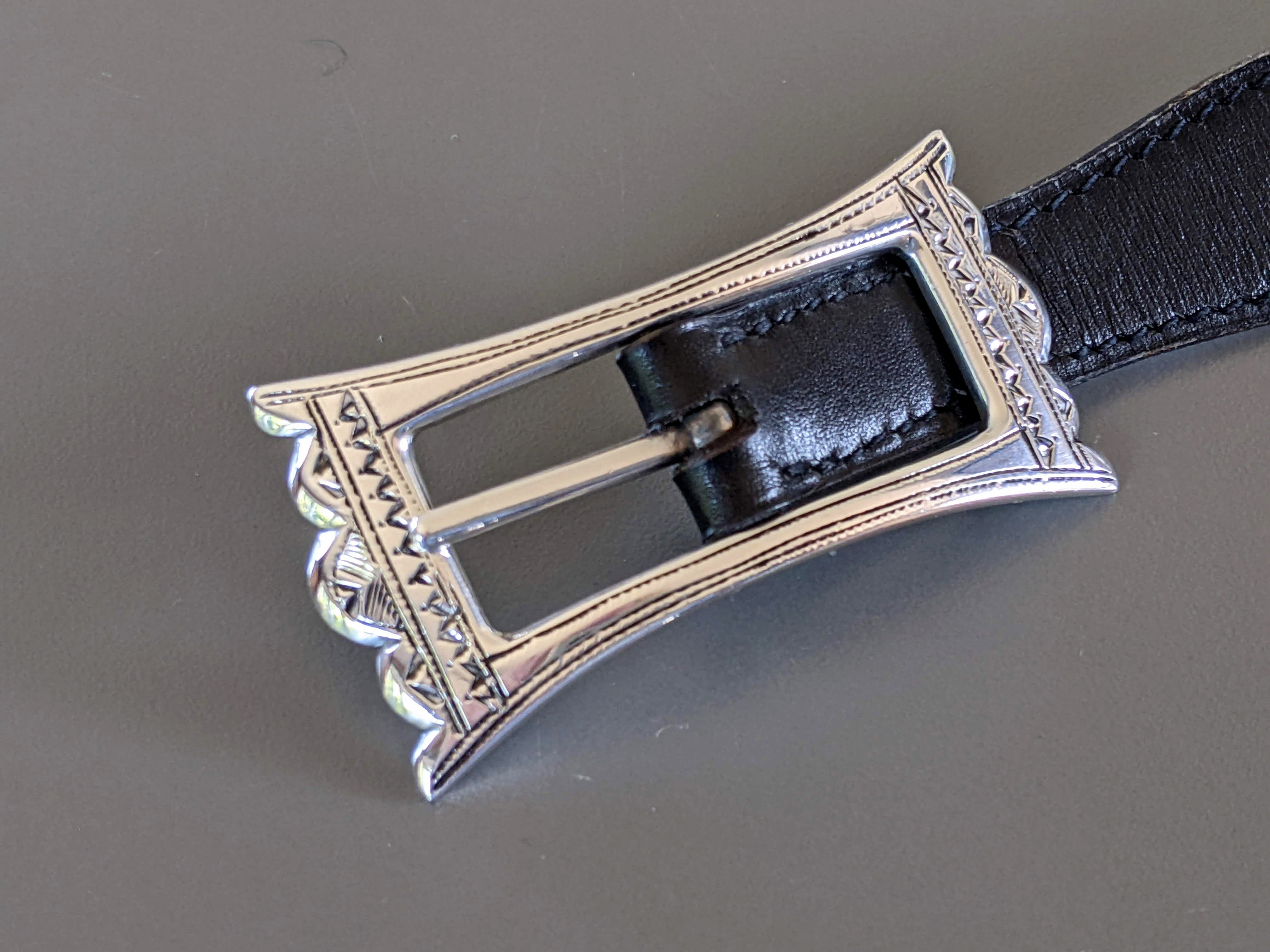 HERMES 1999 Women's Black/White Belt Touareg 24 mm in Size 75