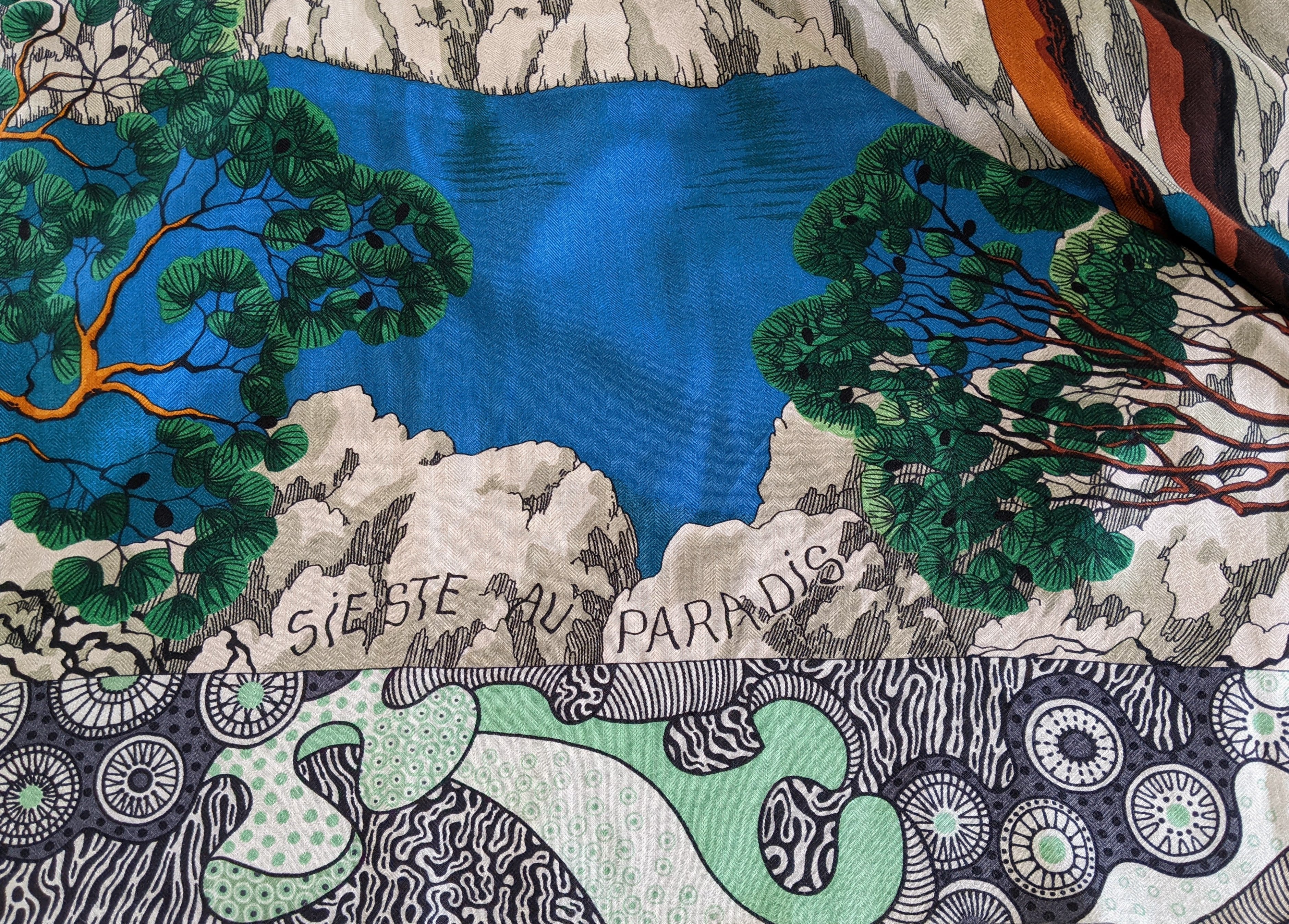HERMES 2016 Sieste au Paradis by Aline Honore Cashmere Shawl 140 x 140 cm