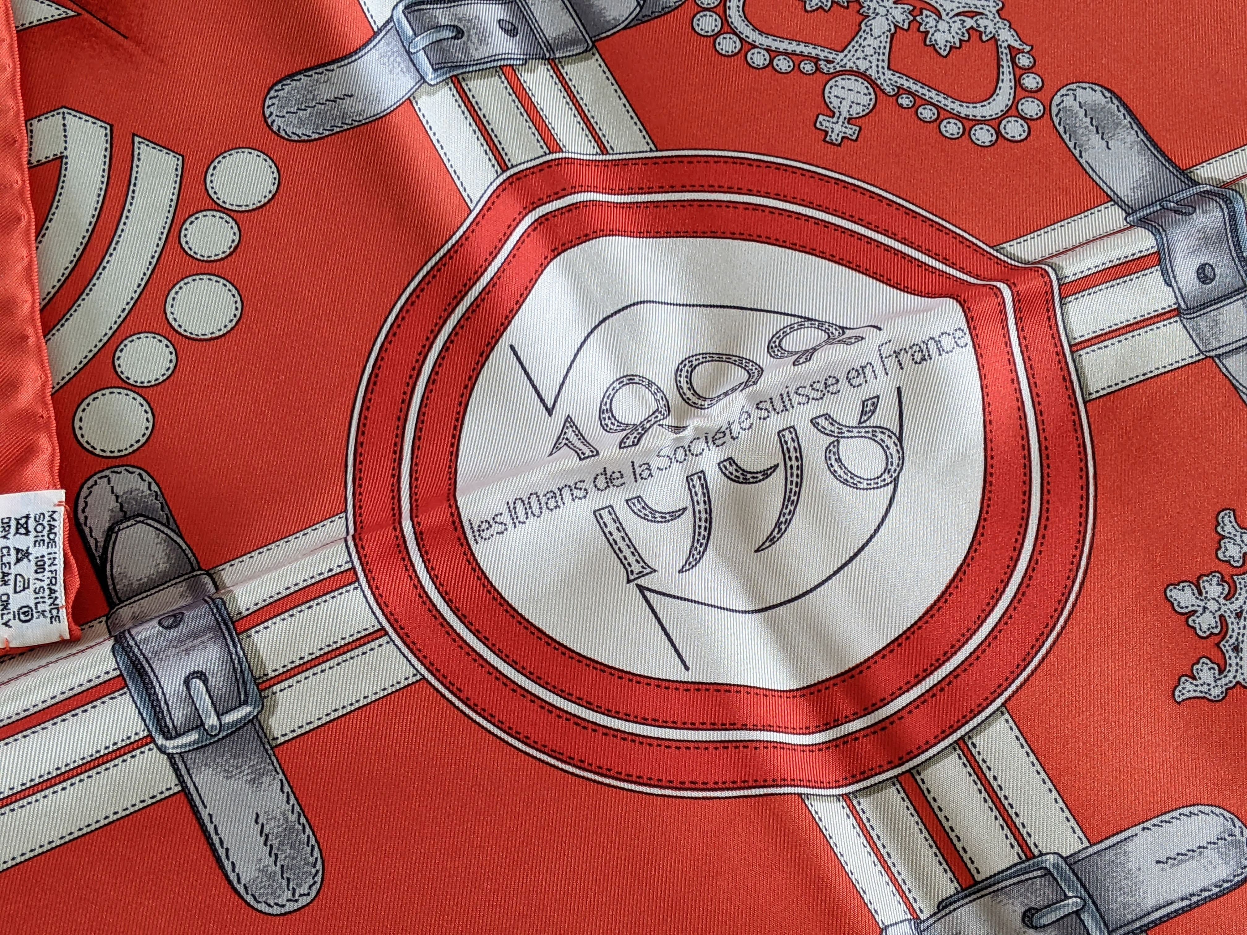 HERMES - 1998 Societe Suisse France 100th Anniversary - Henri d’Origny - Twill Silk Scarf 90 cm