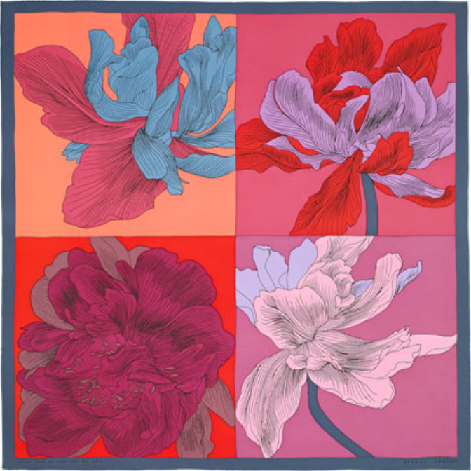 HERMES Etude Pour Une Iris Arc-En-Ciel Mousseline Silk Chiffon Shawl 140 Fuchsia Bleu Rose New in Box