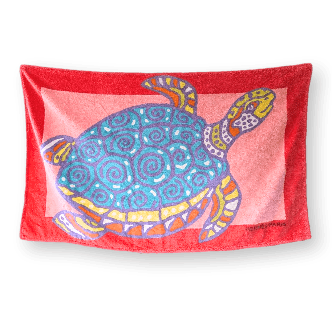 HERMES Turtle Beach Towel GM 90 x 150 cm Pink Turquoise Pristine Condition