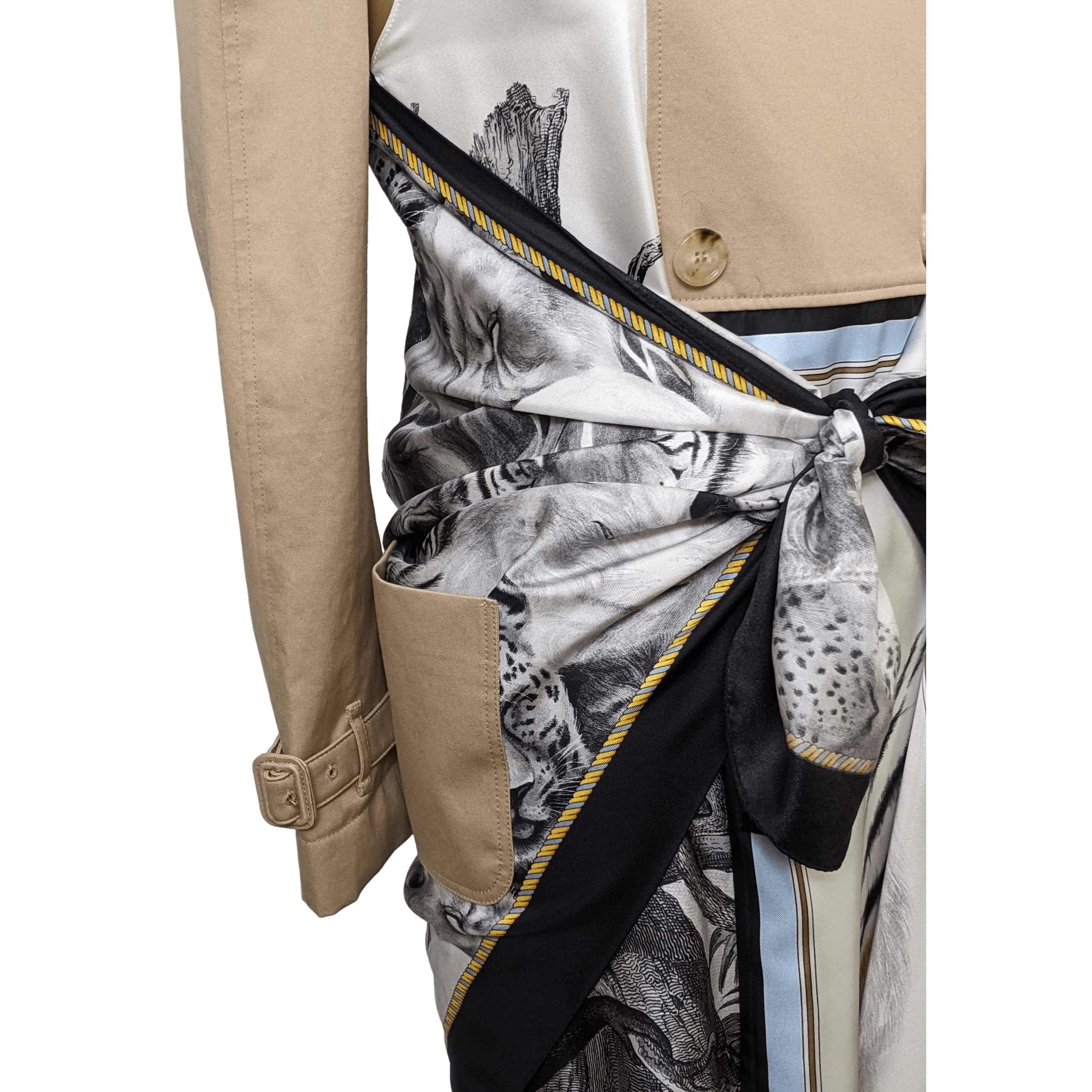 BURBERRY ANIMALIA Printed Twill Trench Coat Sz36