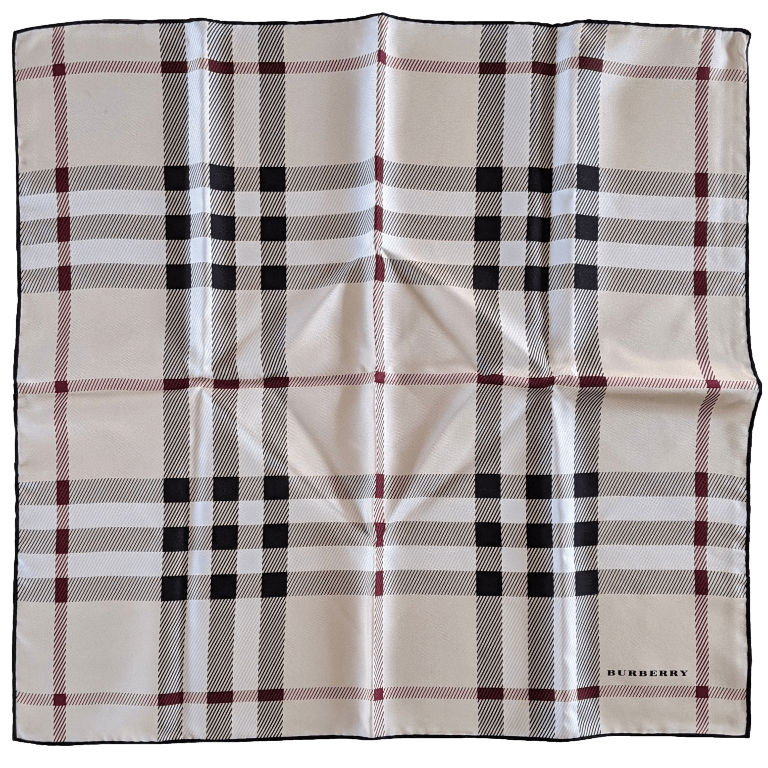 BURBERRY Beige Tartan Classic Silk Gavroche Pocket scarf 45 x 45 cm