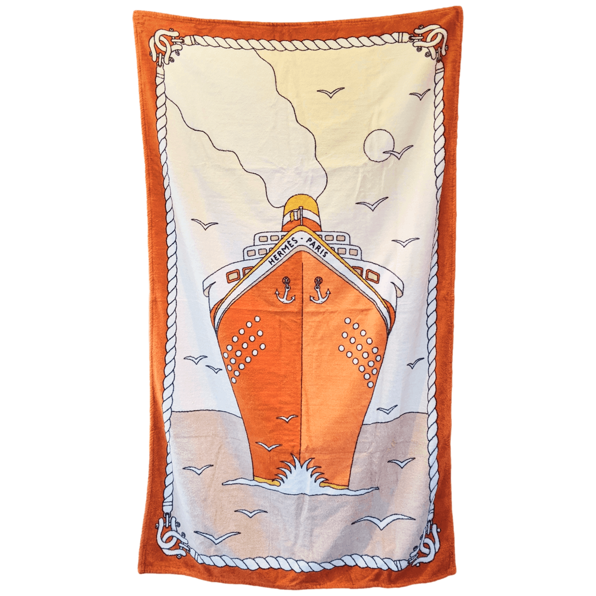 HERMES Paquebot Cruise Ship Terry Beach Towel 90 x 150 cm Rare