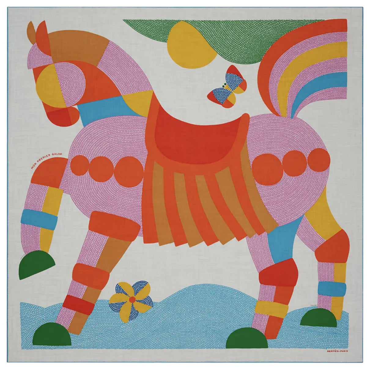 HERMES Mon Premier Galop Cashmere Shawl 140 x 140 cm, New in Box! A20250315