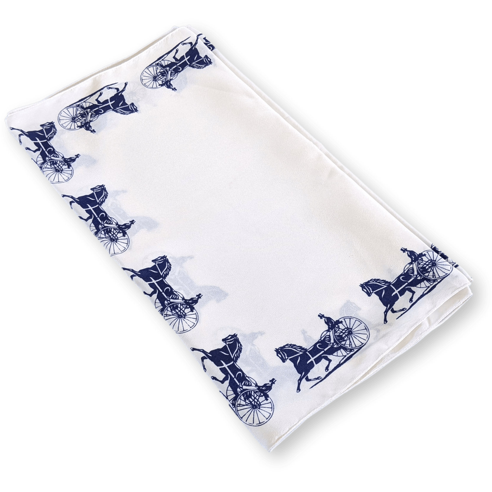 CELINE White/Navy Caleche Crepe of Silk Stole