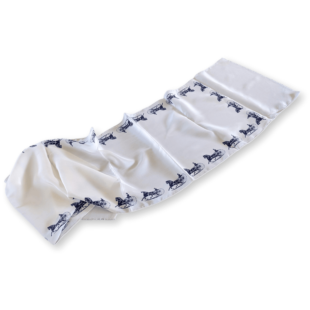 CELINE White/Navy Caleche Crepe of Silk Stole
