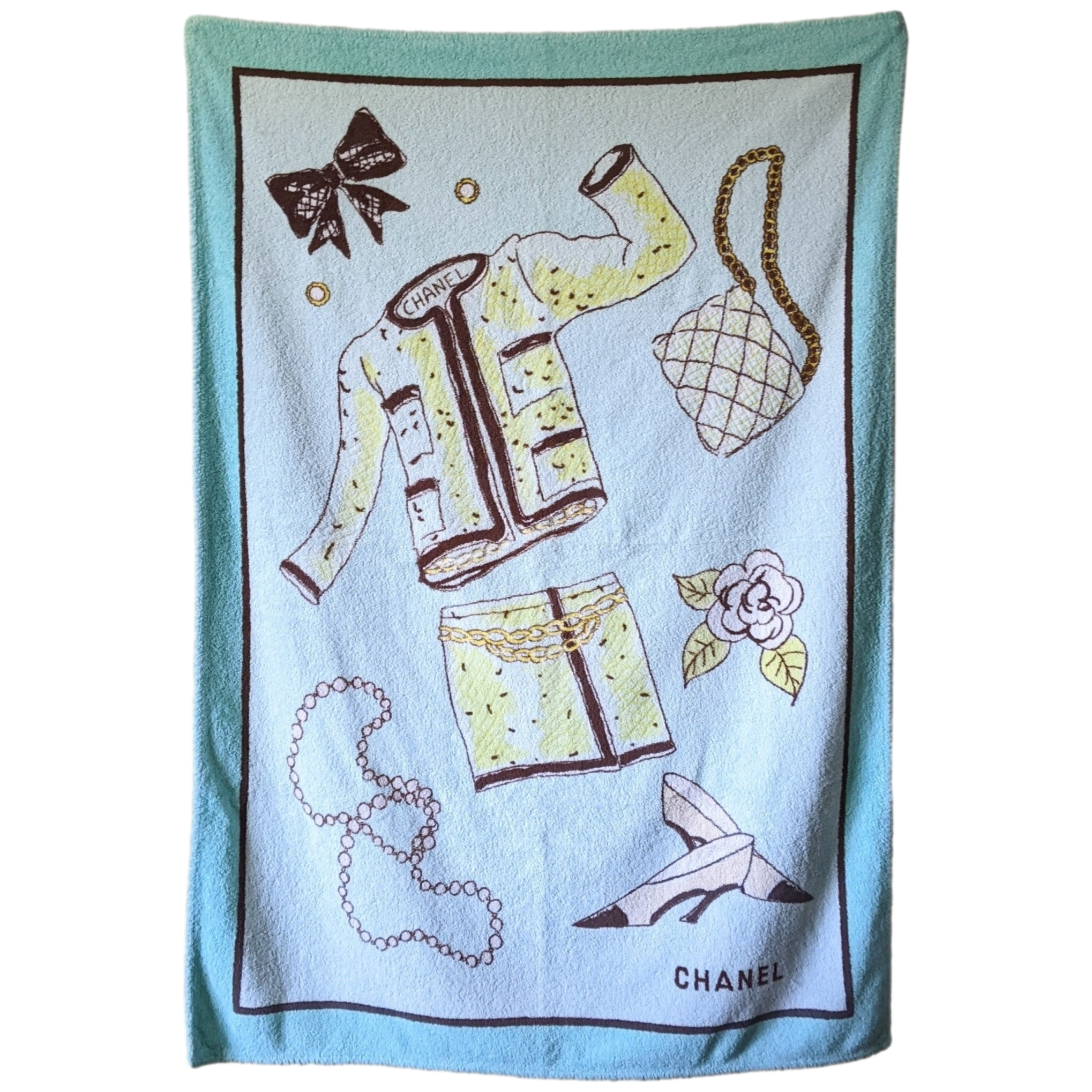 CHANEL ACCESSOIRES Terry Cotton Beach Towel 100 x 140 cm