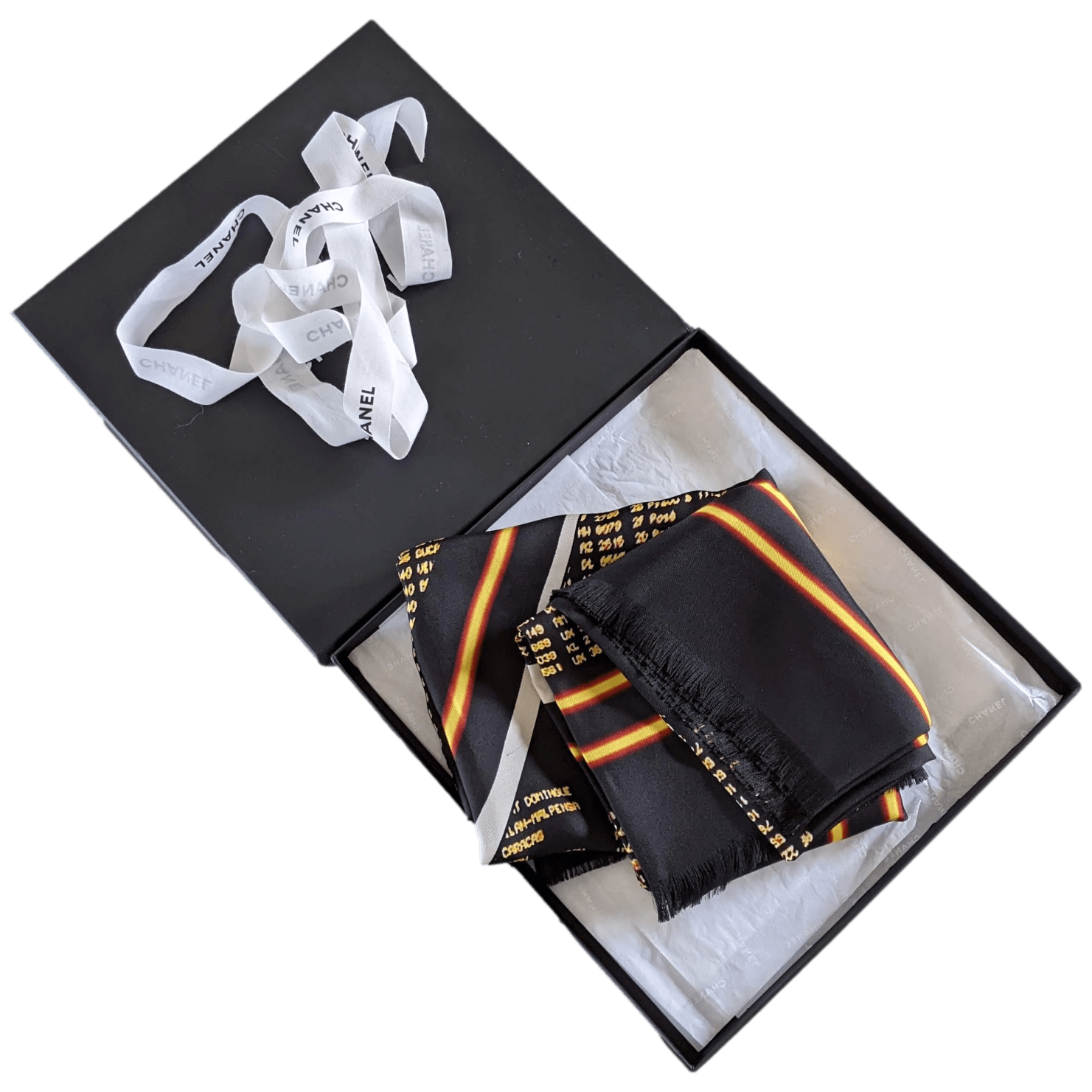 CHANEL Black Airport by Lagerfeld Special Issue Twill Silk Shawl 140