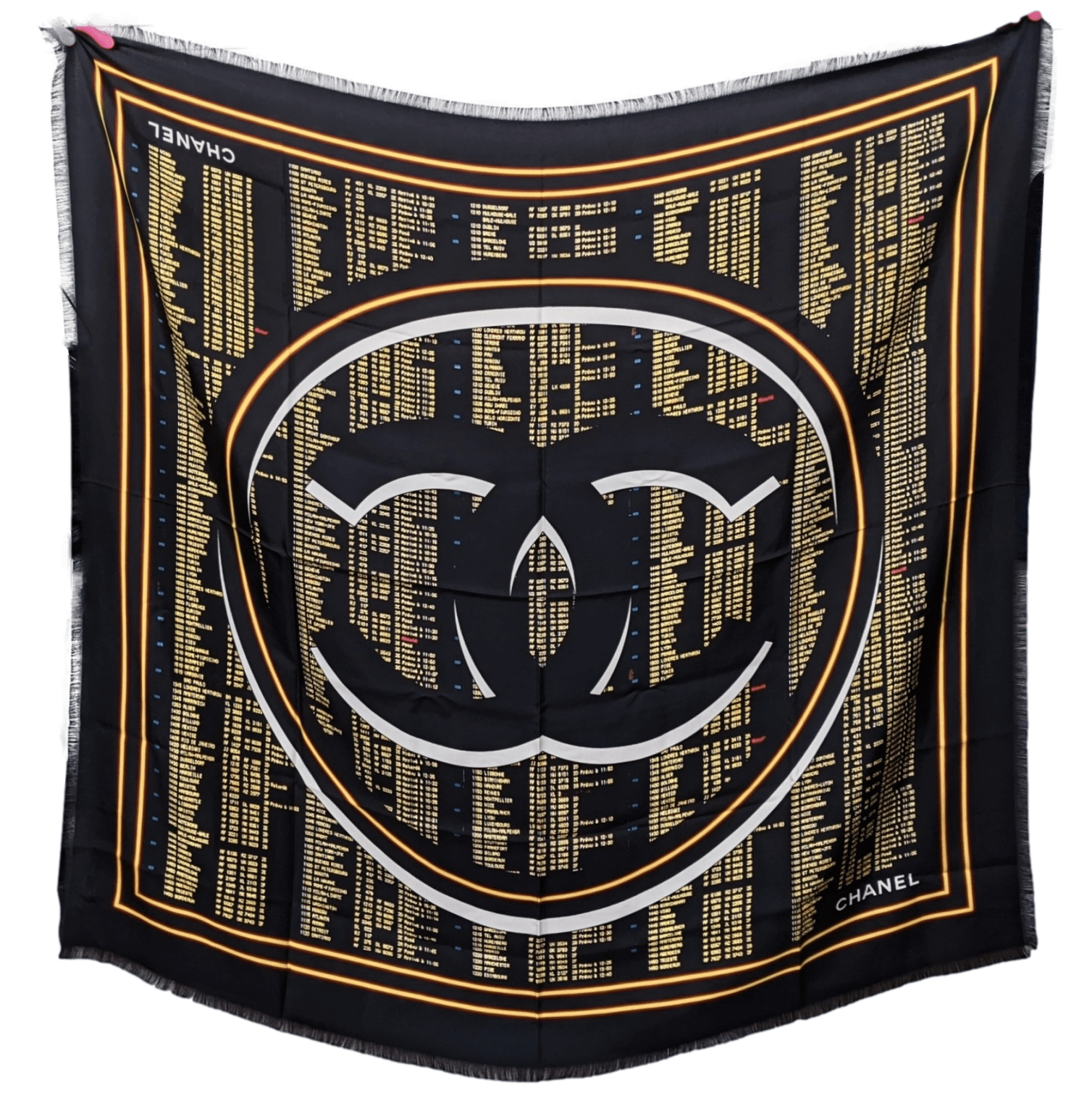 CHANEL Black Airport by Lagerfeld Special Issue Twill Silk Shawl 140