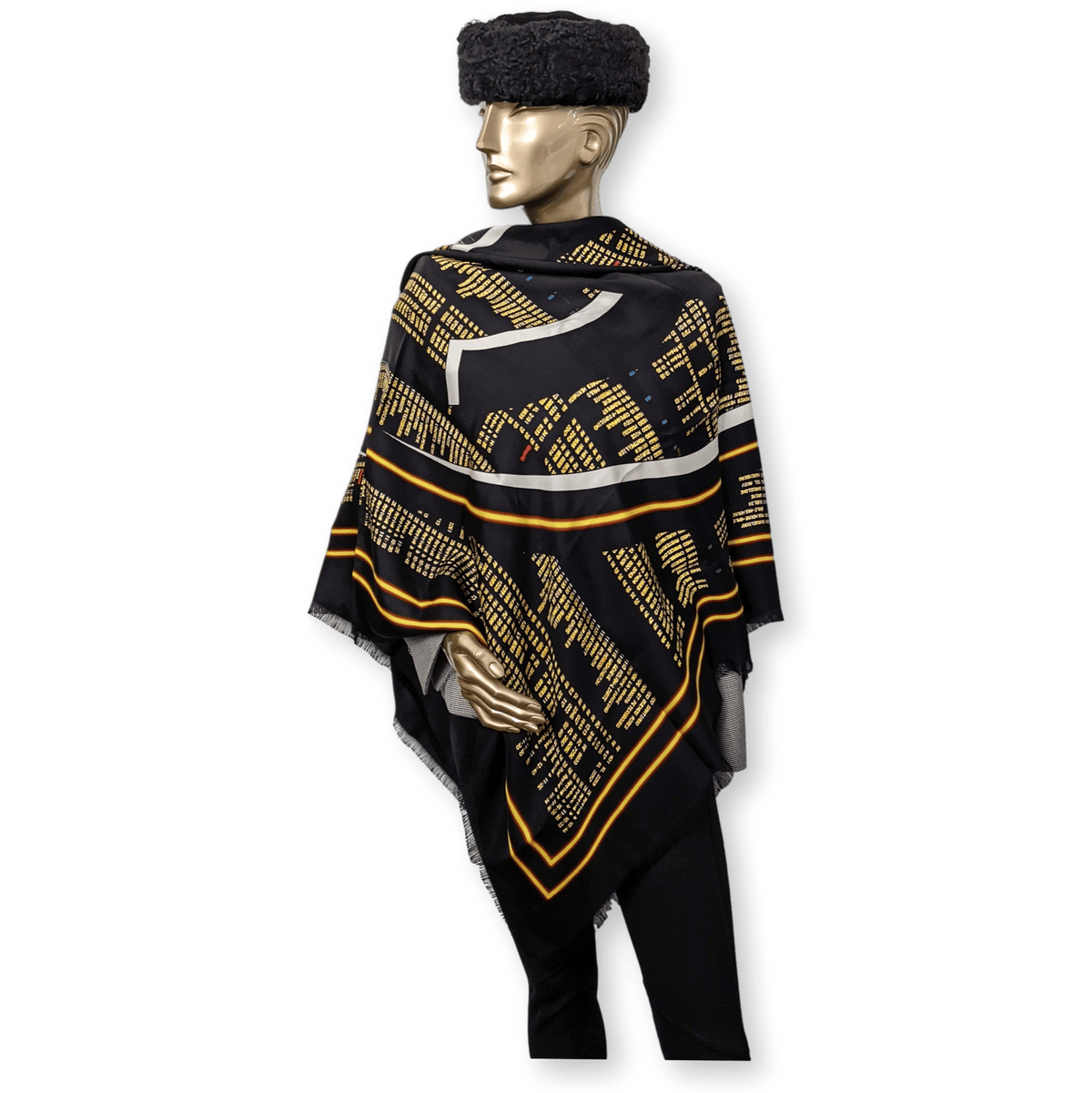CHANEL Black Airport by Lagerfeld Special Issue Twill Silk Shawl 140