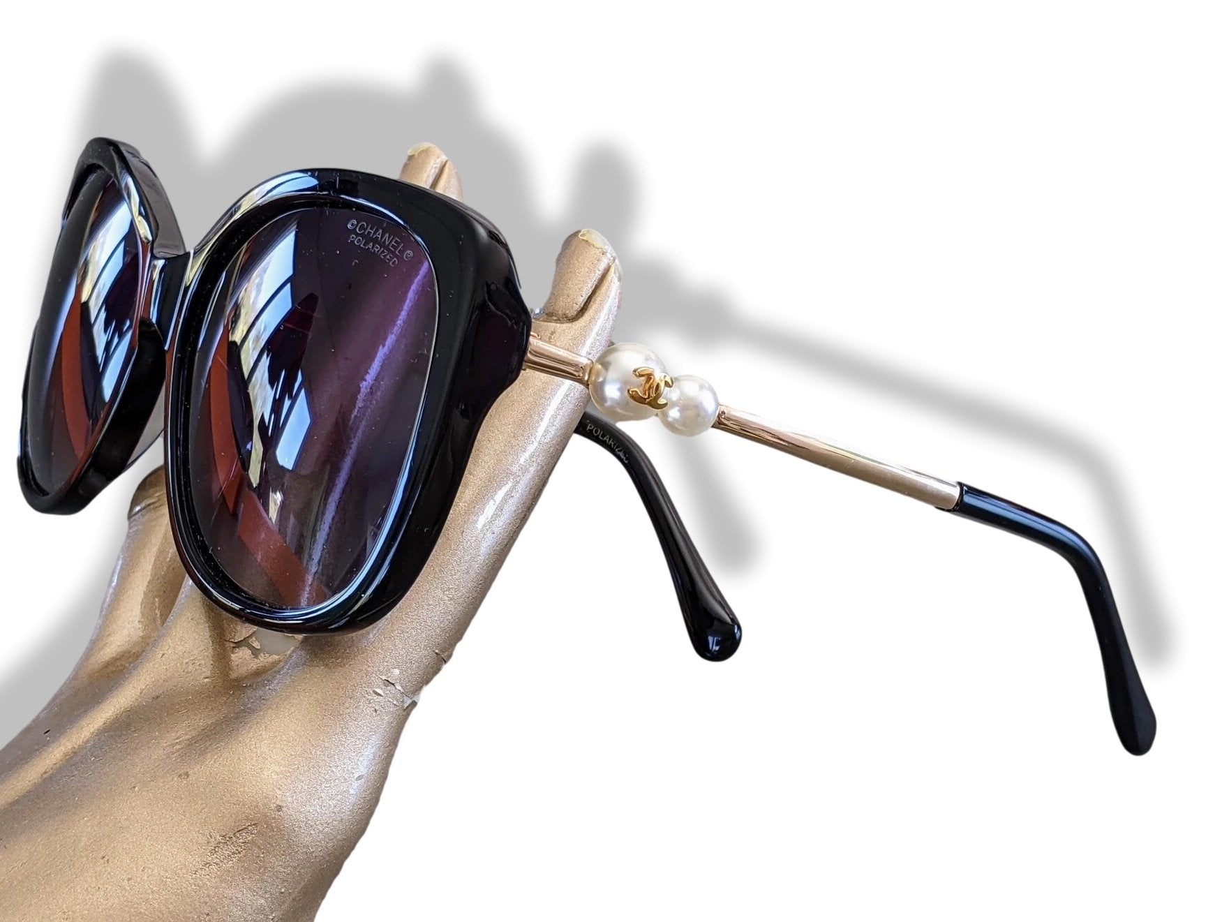 Chanel Black Acetate Pearl CC Women Polarized Sunglasses PAPILLON Ret. 490cm EUR, Mint! - poupishop