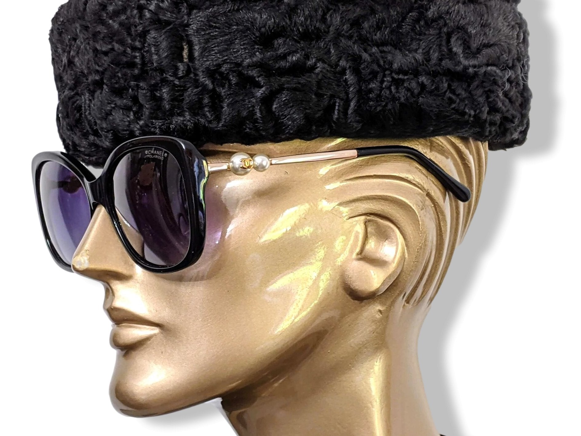Chanel Black Acetate Pearl CC Women Polarized Sunglasses PAPILLON Ret. 490cm EUR, Mint! - poupishop
