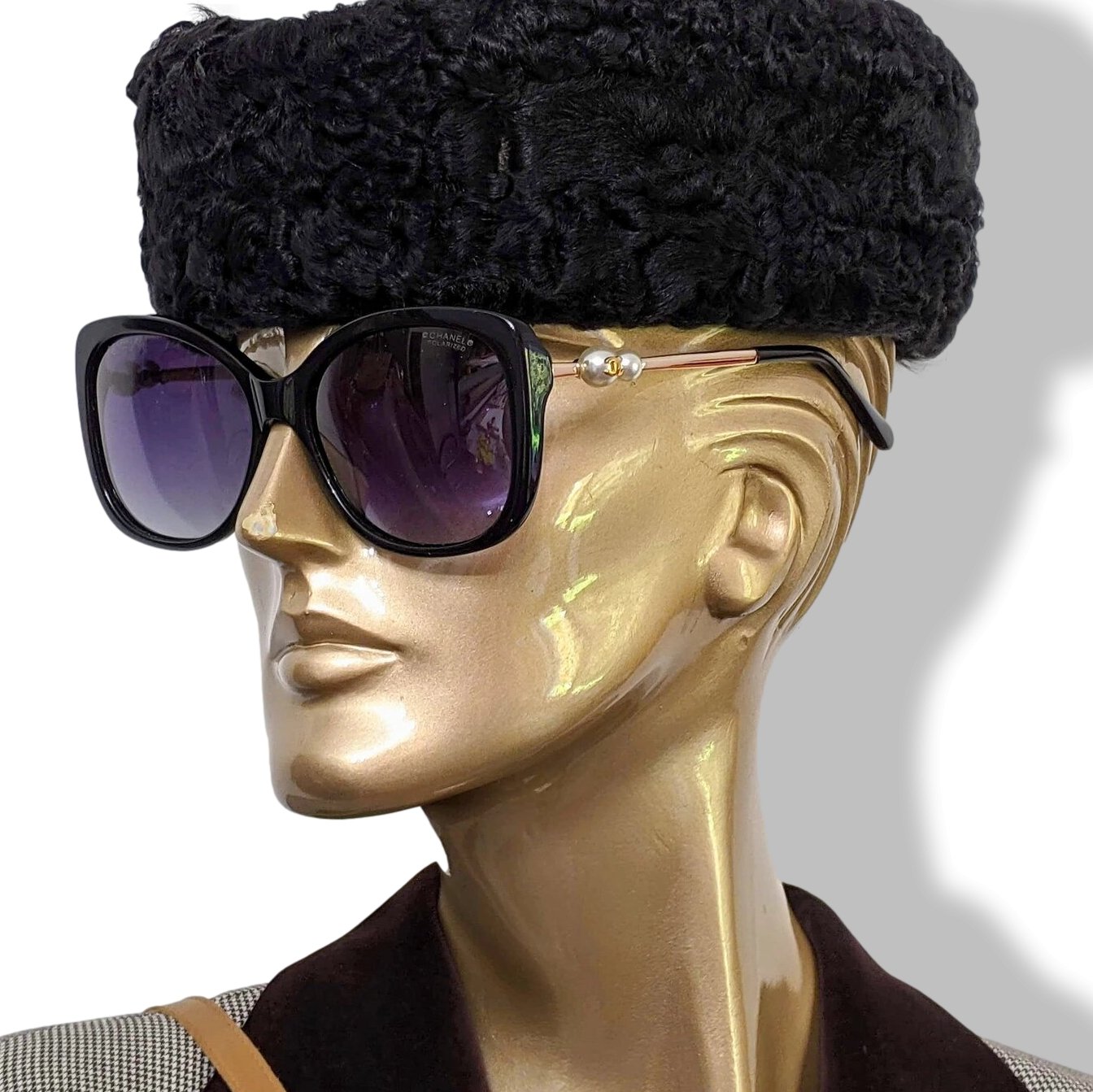 Chanel Black Acetate Pearl CC Women Polarized Sunglasses PAPILLON Ret. 490cm EUR, Mint! - poupishop