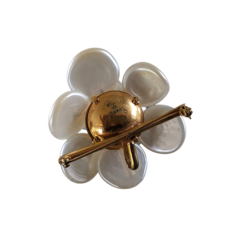 CHANEL CAMELIA 1990s Collector Mother-of-Pearl Pendant Brooch, Rare!
