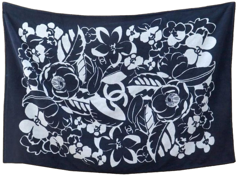 Chanel Dark Blue "Camelias" Terry Cotton Beach Towel XXL 130 x 190 cm