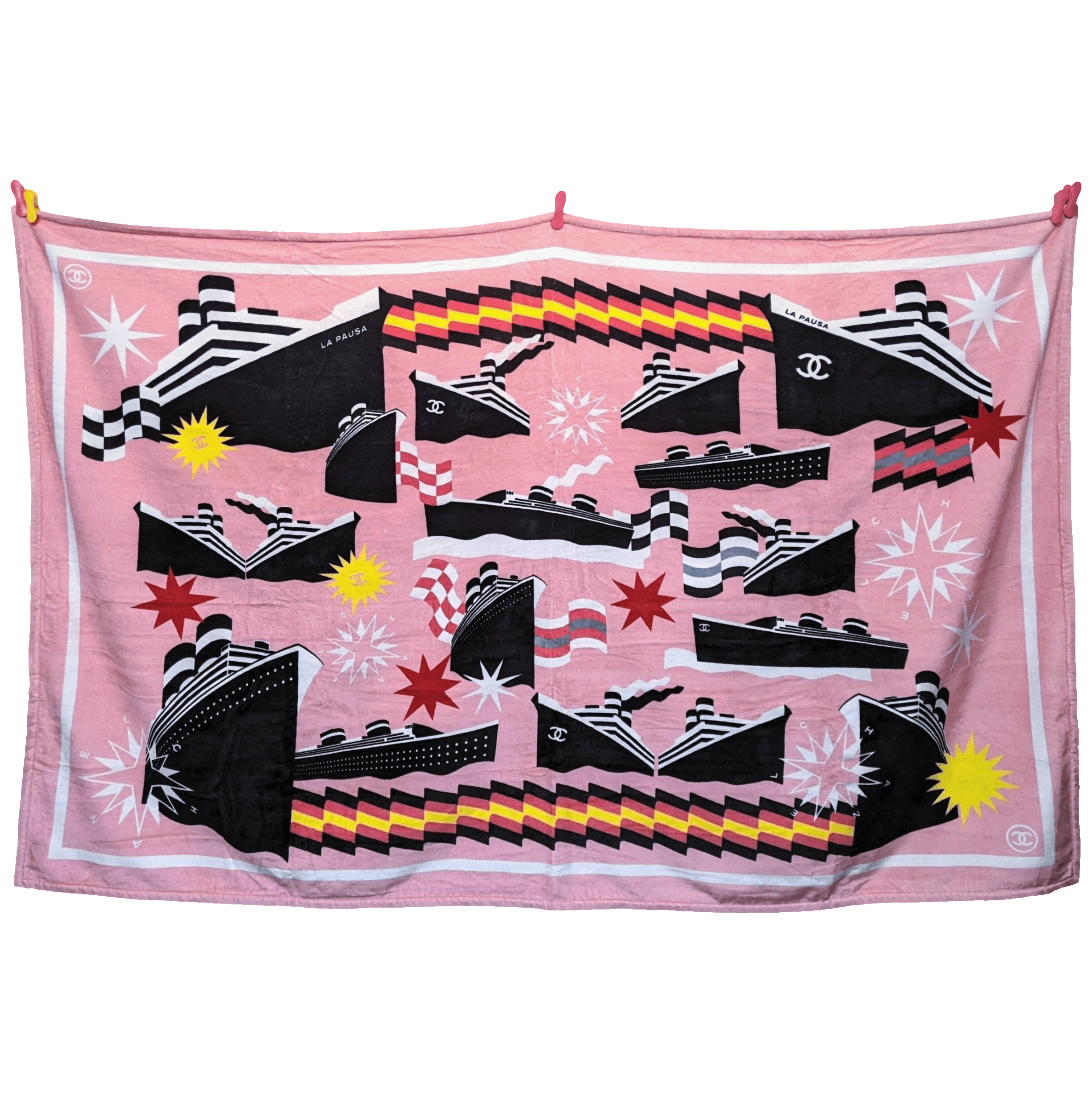CHANEL Pink "La Pausa" Terry Cotton Beach Towel 125 x 180 cm