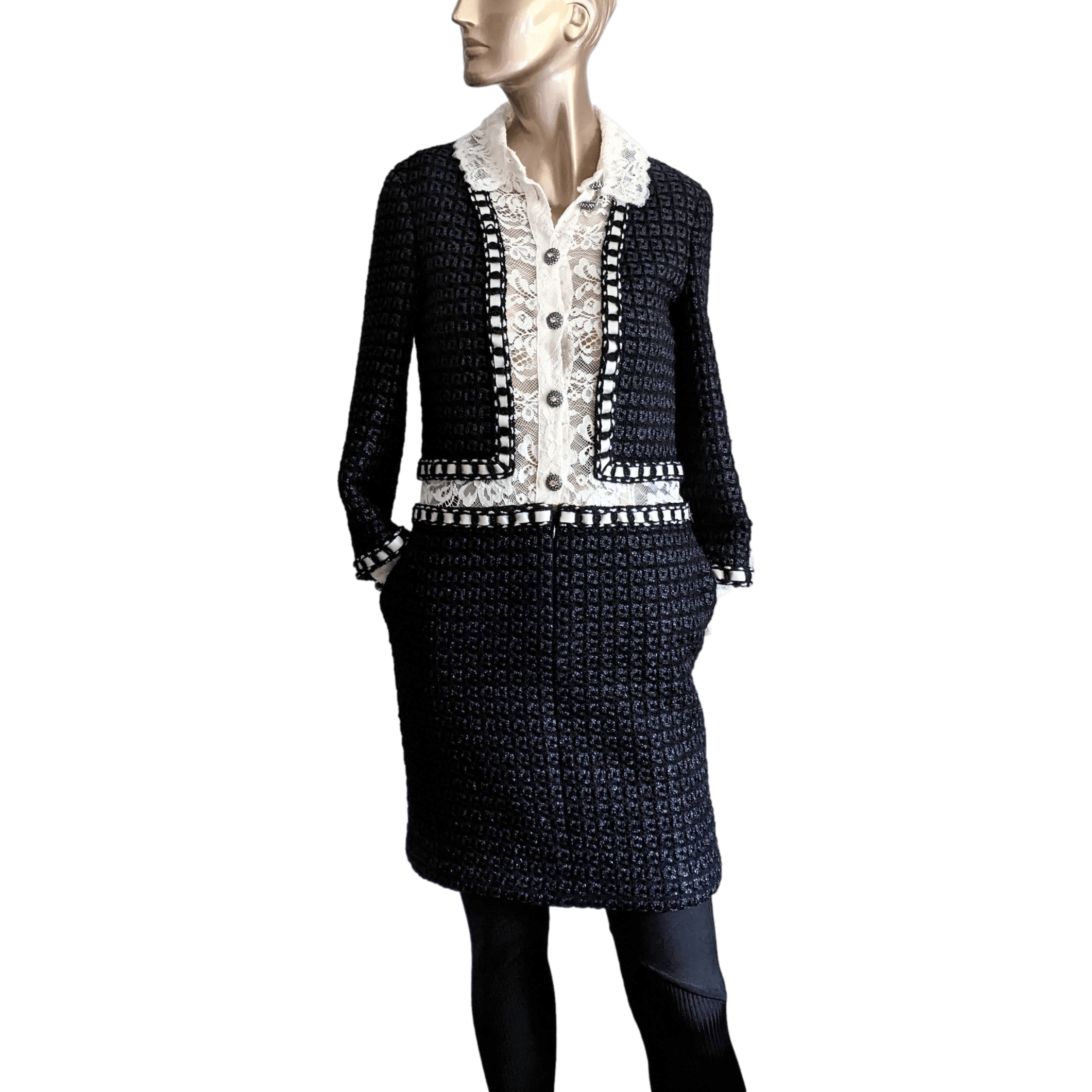 CHANEL 2015/16 METIERS D'ART PARIS - ROME Tweed Lace Dress FR36