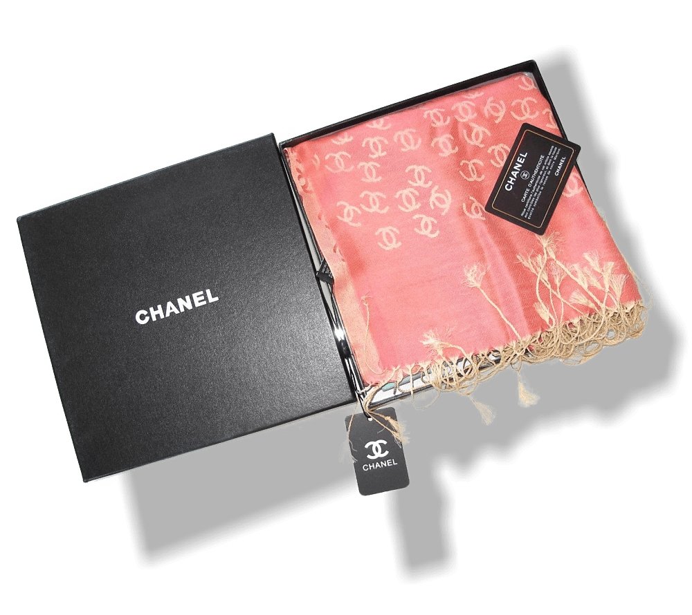 Chanel Pink Turquoise Ficelle Monogram Silk/Wool Huge Stole with Tassels, NIB! - poupishop