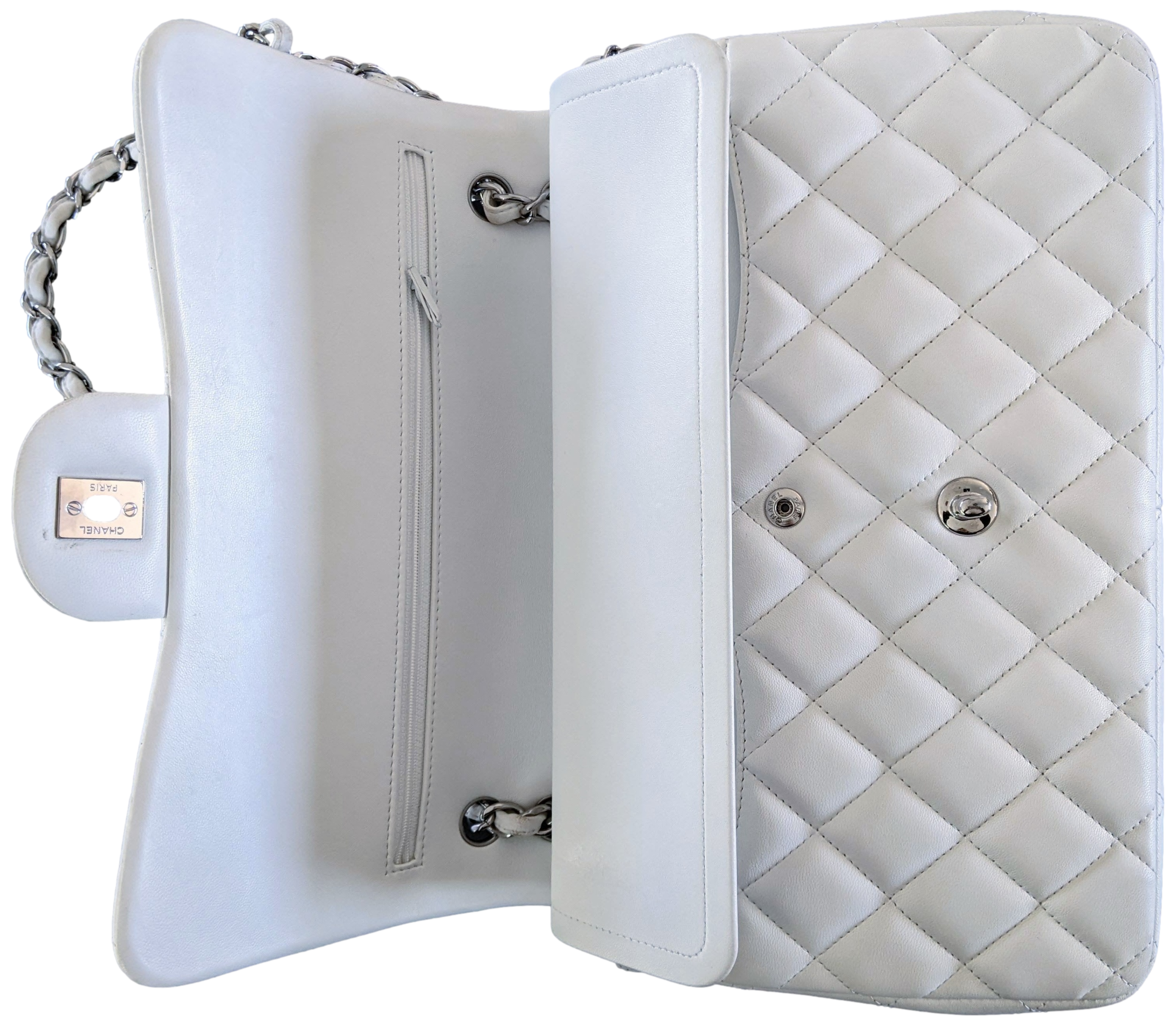 CHANEL TIMELESS CLASSIQUE JUMBO White Shoulder Bag PHW