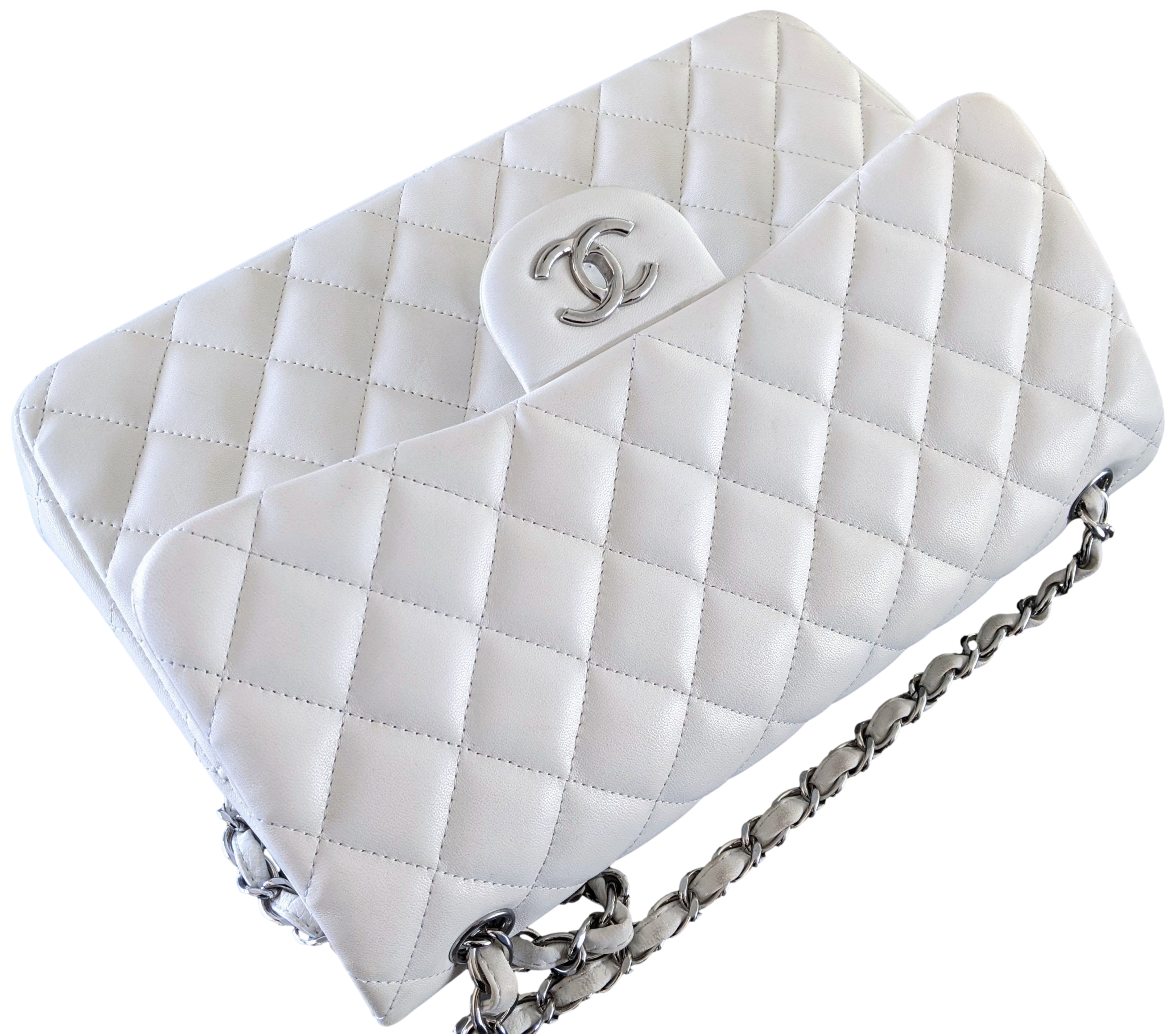 CHANEL TIMELESS CLASSIQUE JUMBO White Shoulder Bag PHW