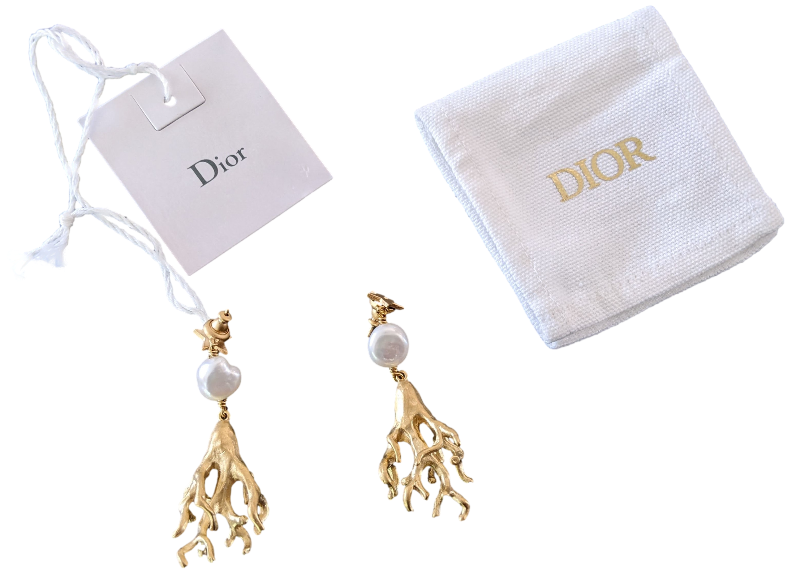 CHRISTIAN DIOR Pearl & Coral Piercing Earrings